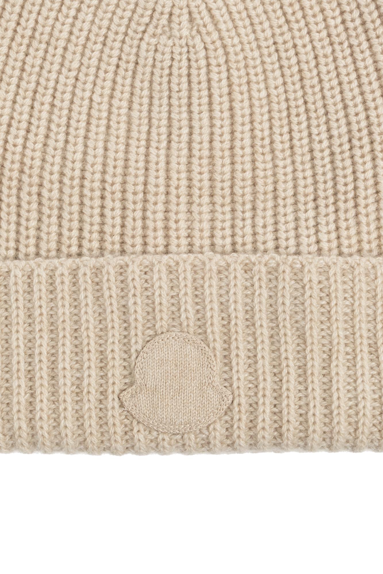 Moncler Cashmere Ribbed Knit Beret With Turn-up Brim In Neutral