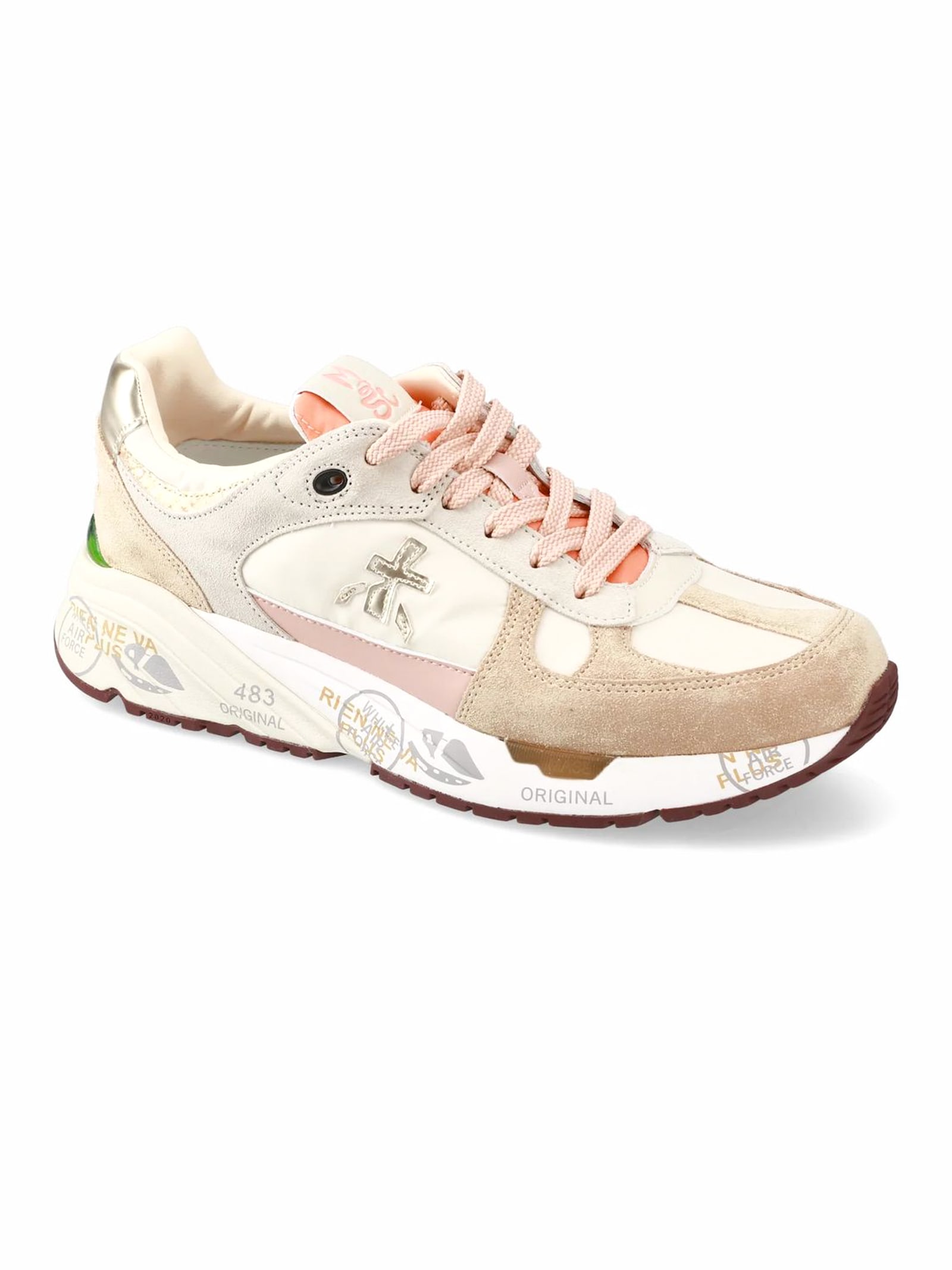 Premiata Beige Sneakers With Distinctive Logo Detail In Powder