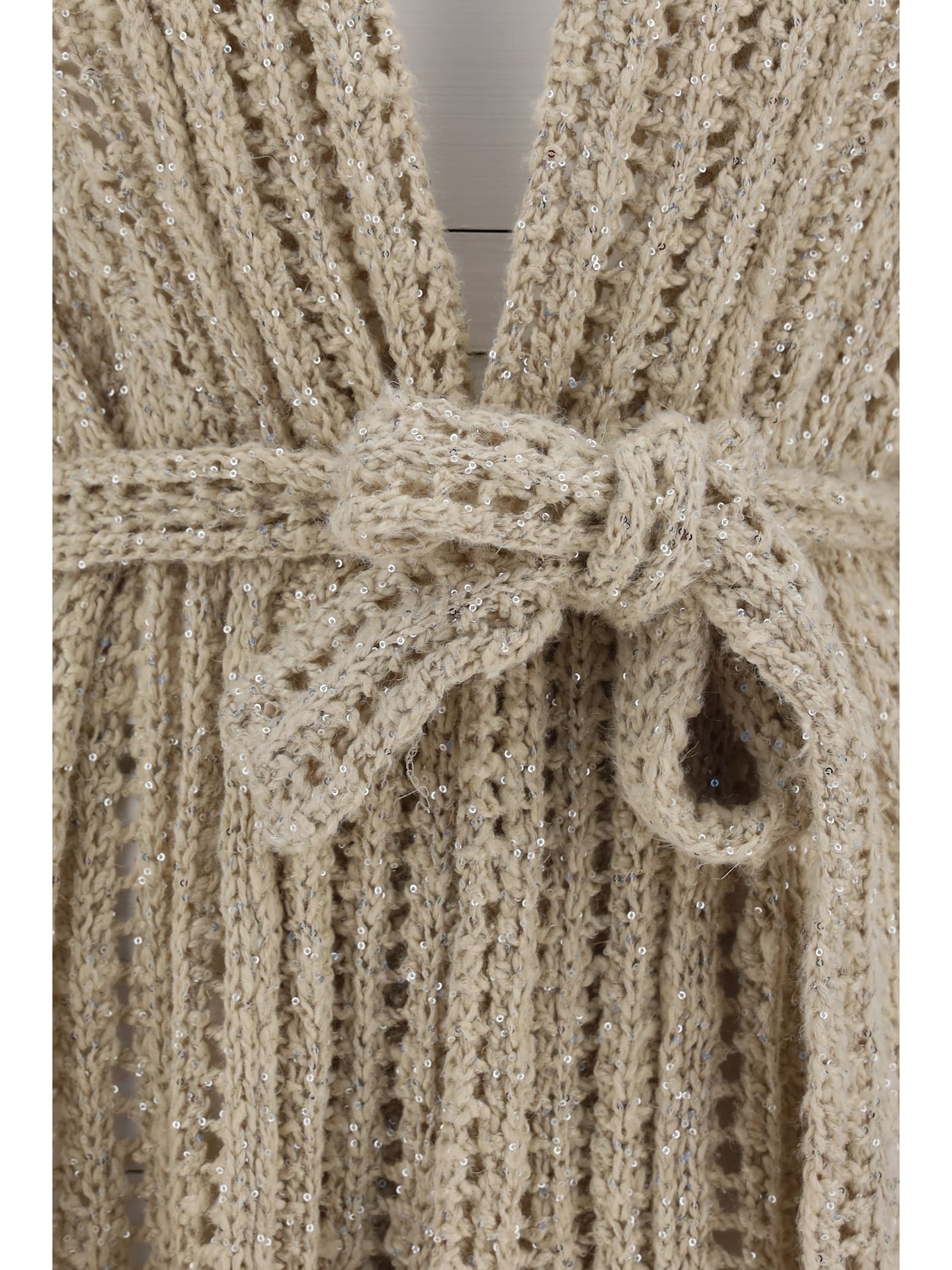 Brunello Cucinelli Women Perforated Cardigan With Sequins In Biondo+stracciatella