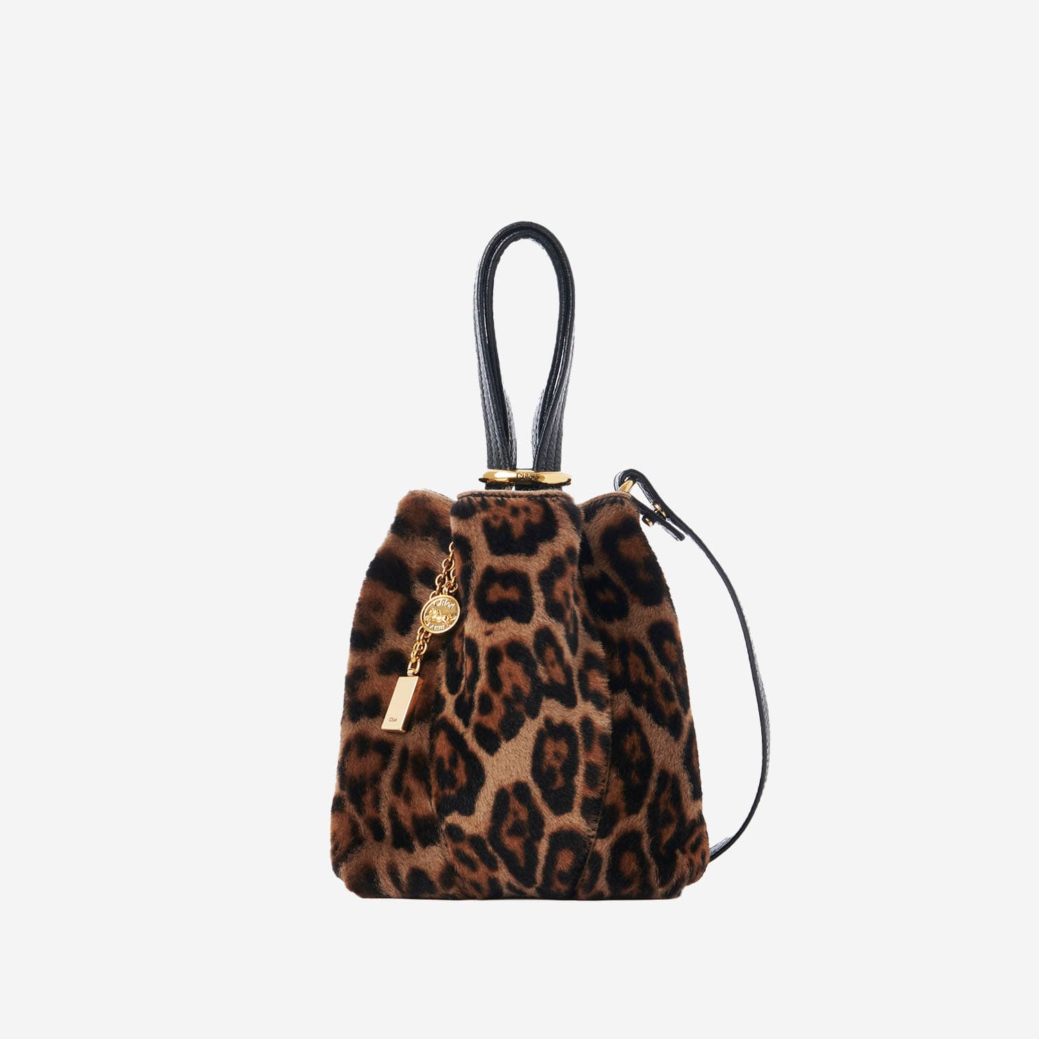 Chloé Small Chloe Spin Tote Bag In Leopard-print Shearling In Multi