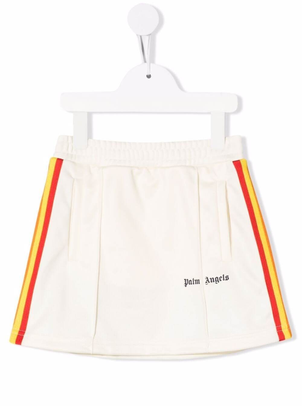 Palm Angels Kids Girls White Track Skirt With Logo Print
