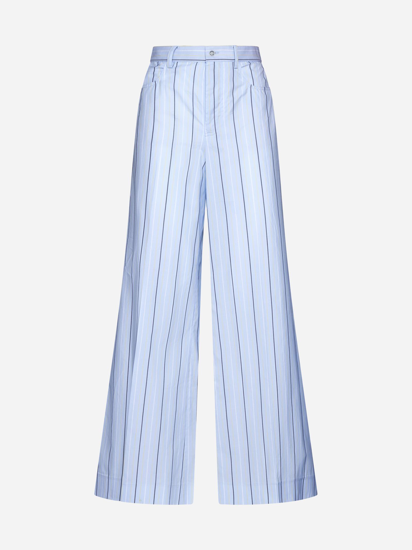 Shop Marni Striped Cotton Palazzo Pants In Clear Blue