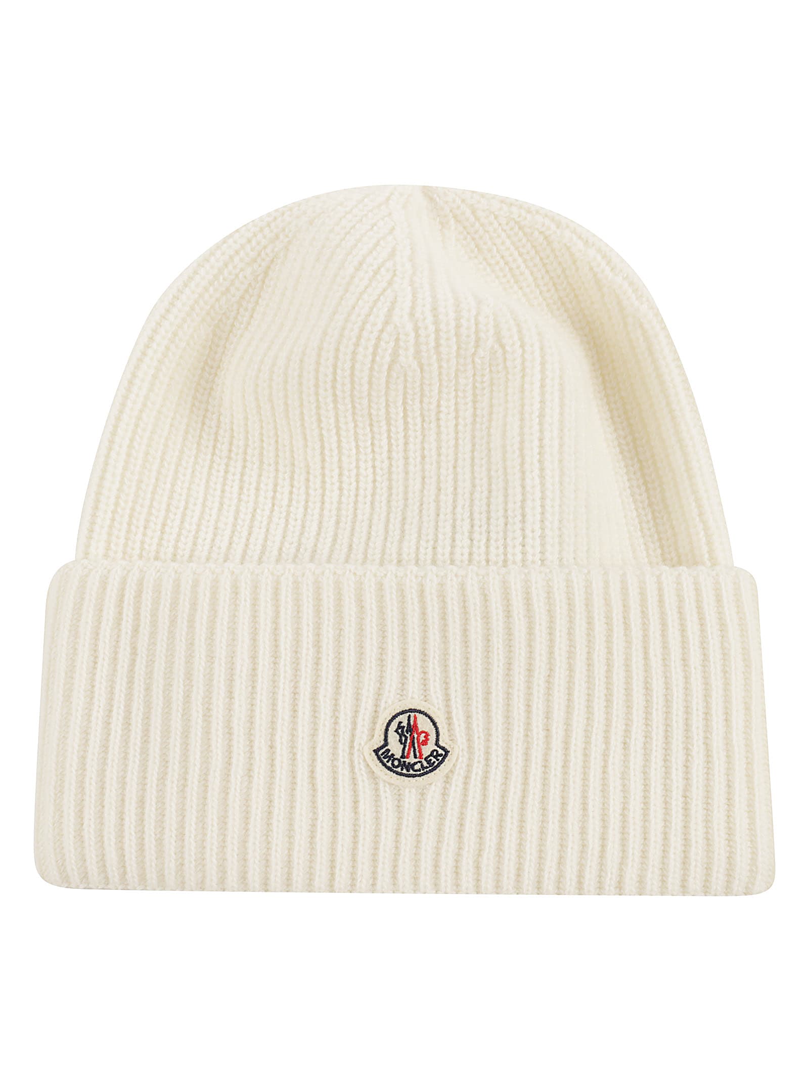 Shop Moncler Logo Patch Beanie In White