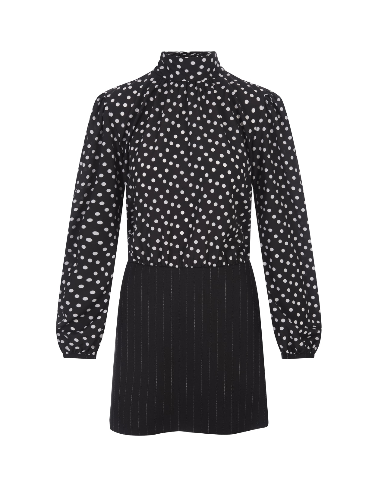 Msgm Hybrid Polka-dot Mini Dress In Nero