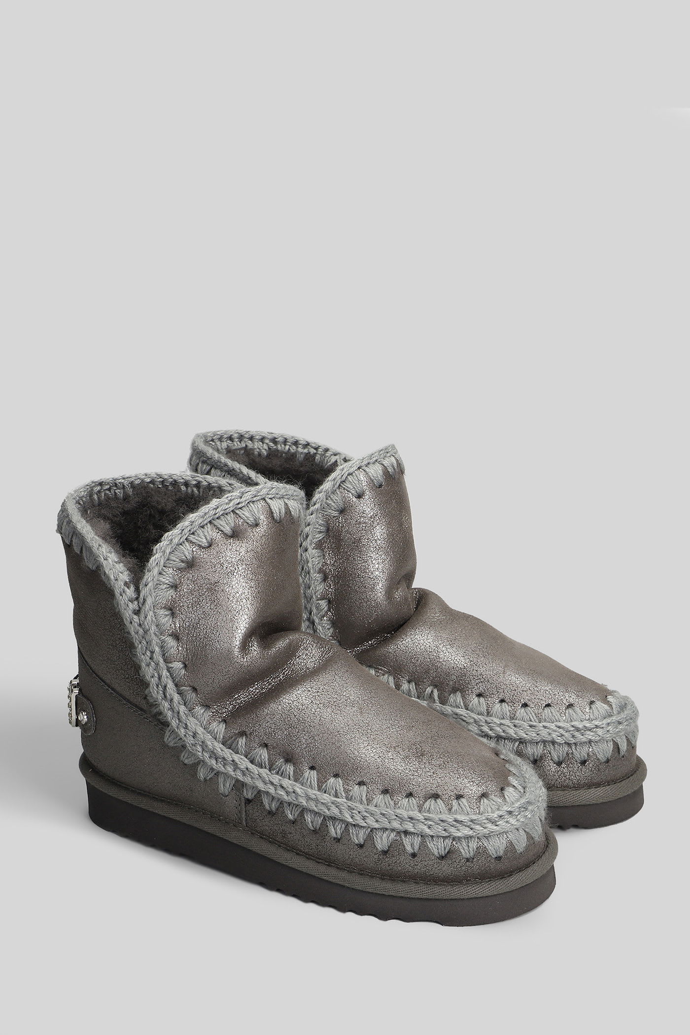 Mou Eskimo 18 Low Heels Ankle Boots In Grey Leather In Gray