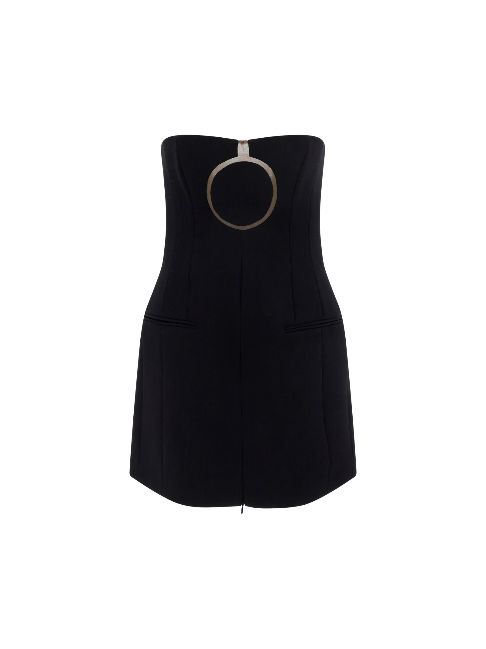 Ferragamo Pure Wool Mini Dress With Tulle Insert In Black