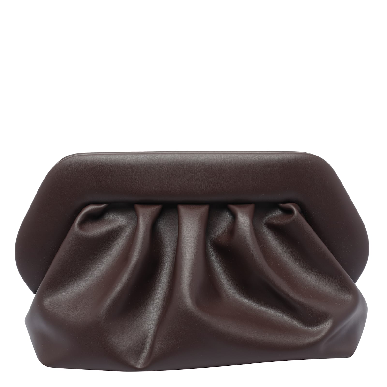 Themoirè Pleated Rectangular Clutch In Vegan Pu In Brown