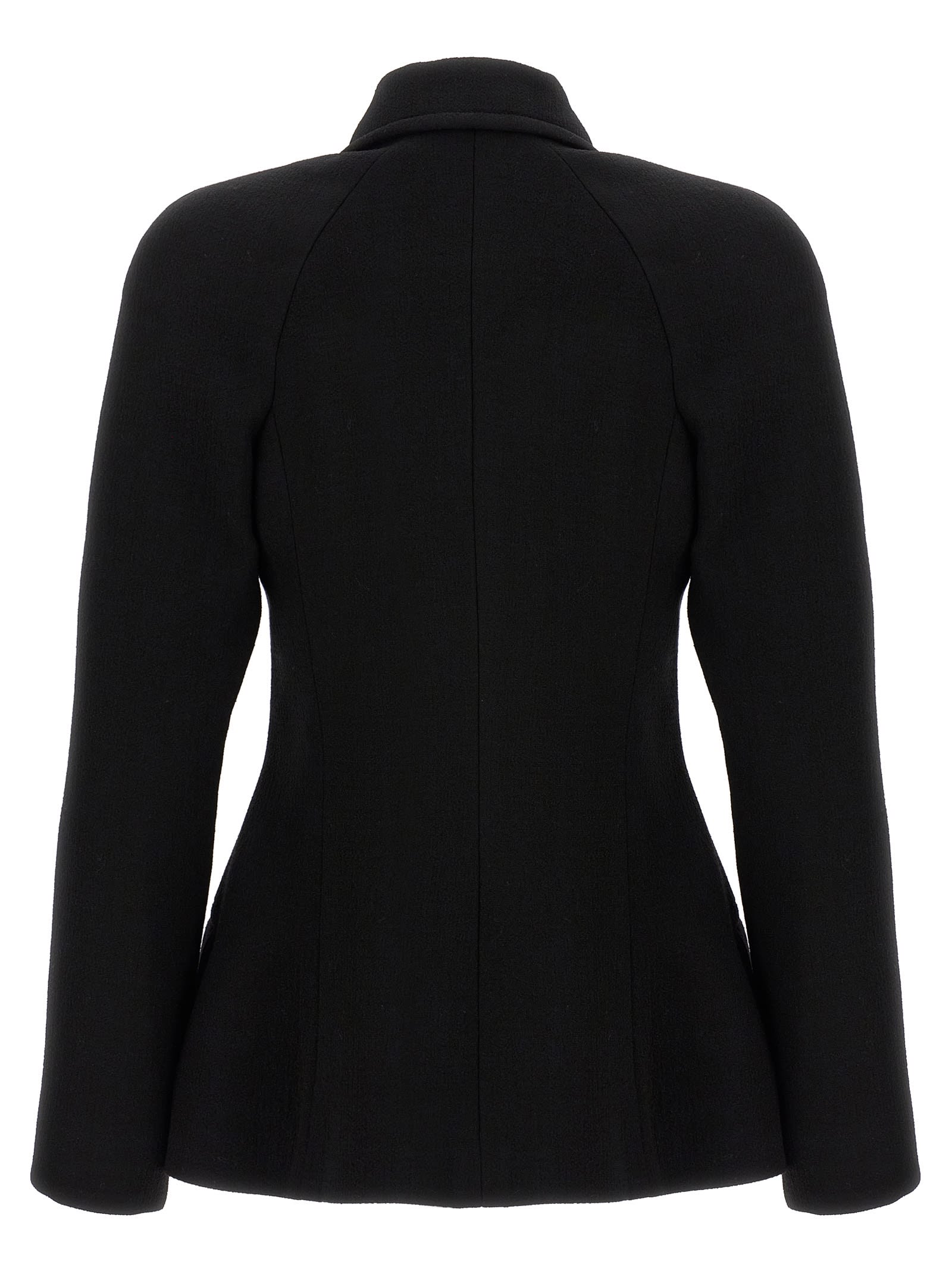 Shop Versace Crepe Double-breasted Jacket In Black