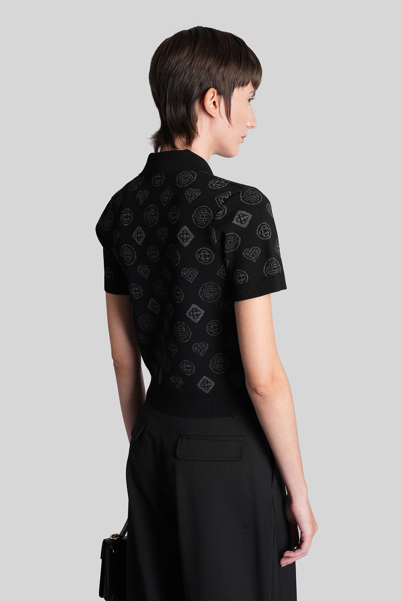 Casablanca Knitted Polo Shirt With Monogram Pattern In Black