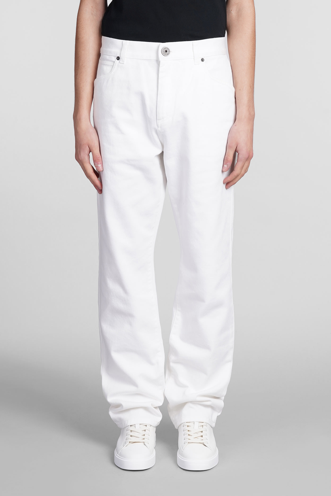 Shop Balmain Jeans In White Cotton