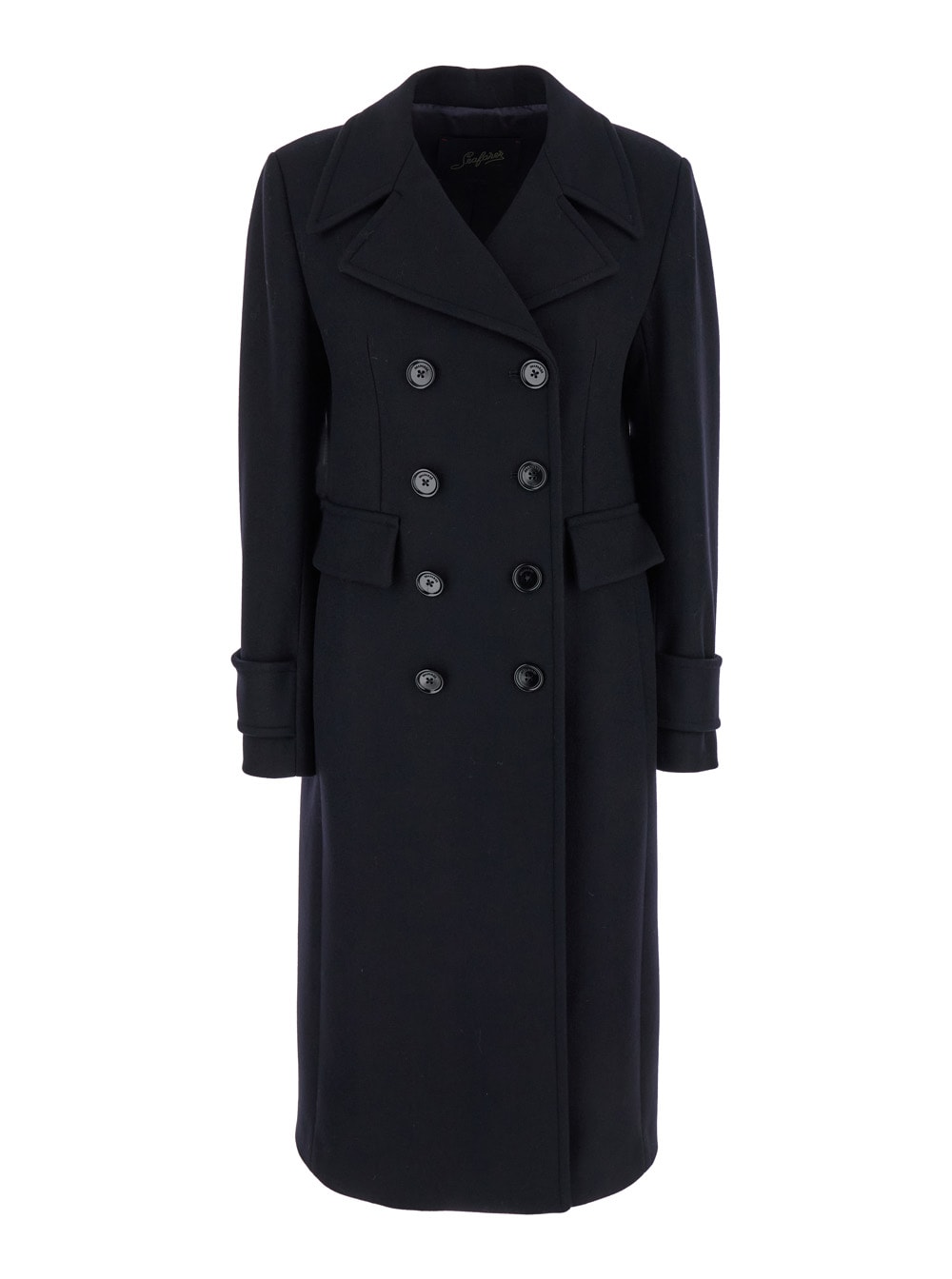 The Seafarer queen Black Double-breasted Coat With Oversize Notched Revers In Wool Woman