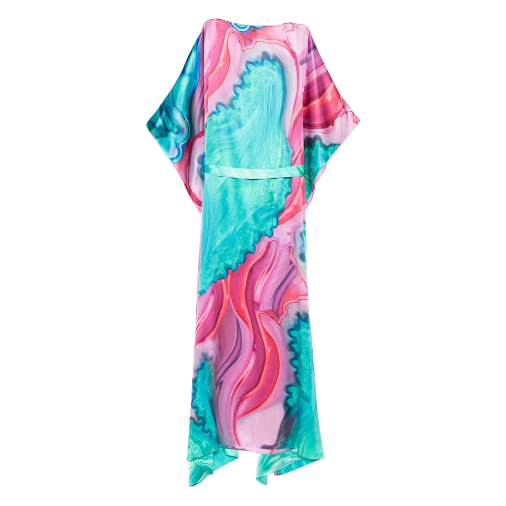 Roberto Cavalli Long Dress In Multicolor Marbled Silk In Multi