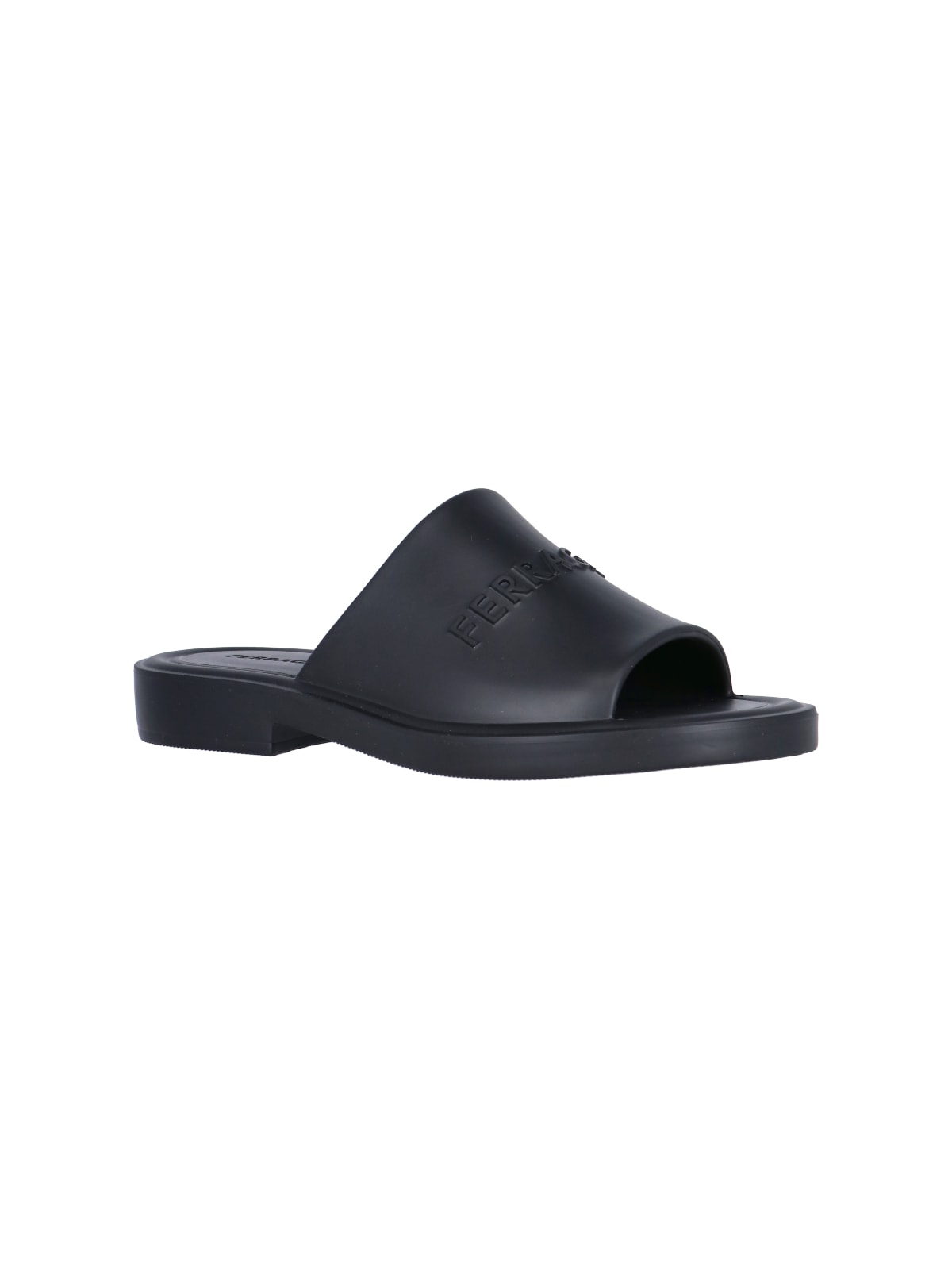 Shop Ferragamo Logo Slide Sandals In Black