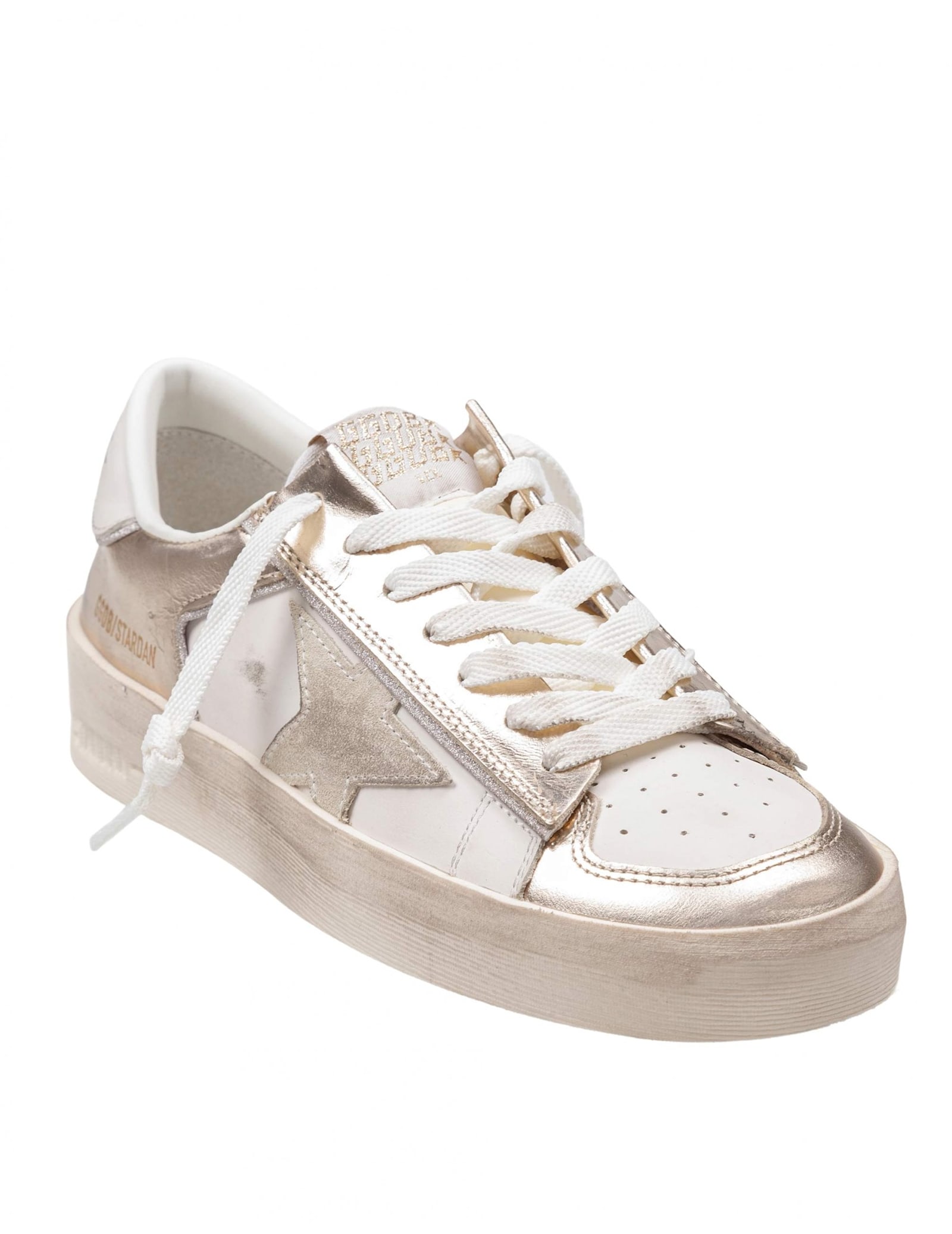 Golden Goose Sneakers Stardan In Leather Color White And Platinum In Silver