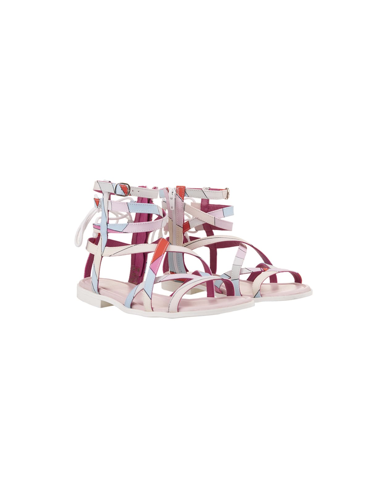 Shop Pucci Light Blue/multicolour Iride Print Woven Sandals