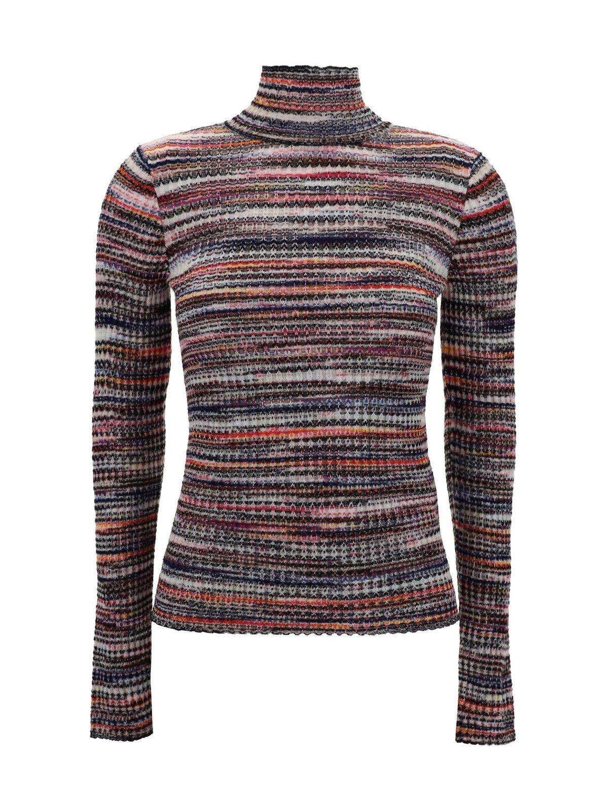 Shop Missoni Roll-neck Striped Knitted Jumper In Multicolour