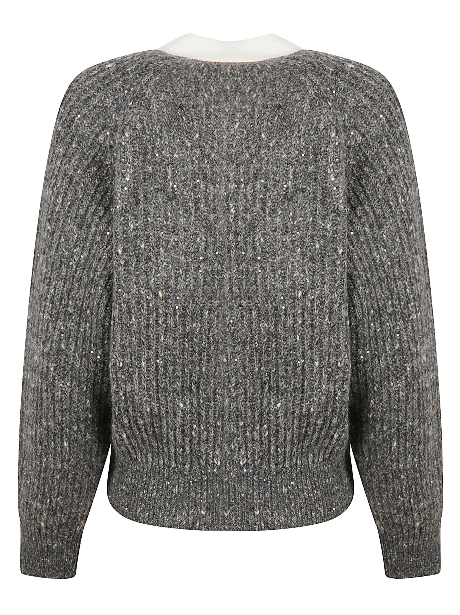 Brunello Cucinelli Speckled Knit Cardigan In Gray