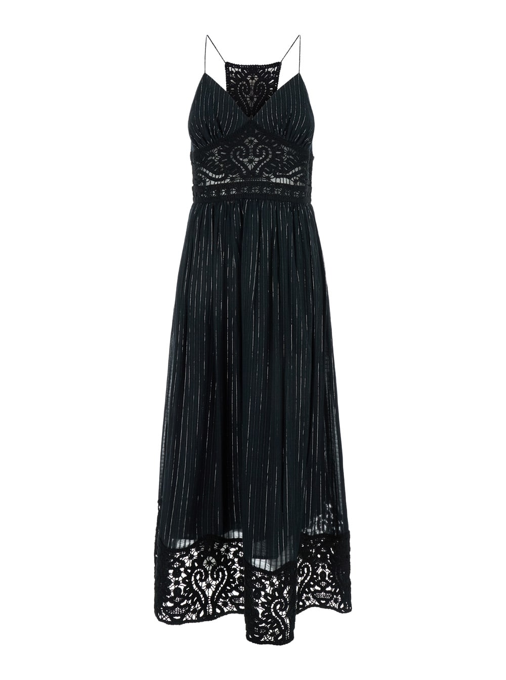 Shop Twinset Black Long Dress With Embroidered Motifs In Cotton Blend Woman
