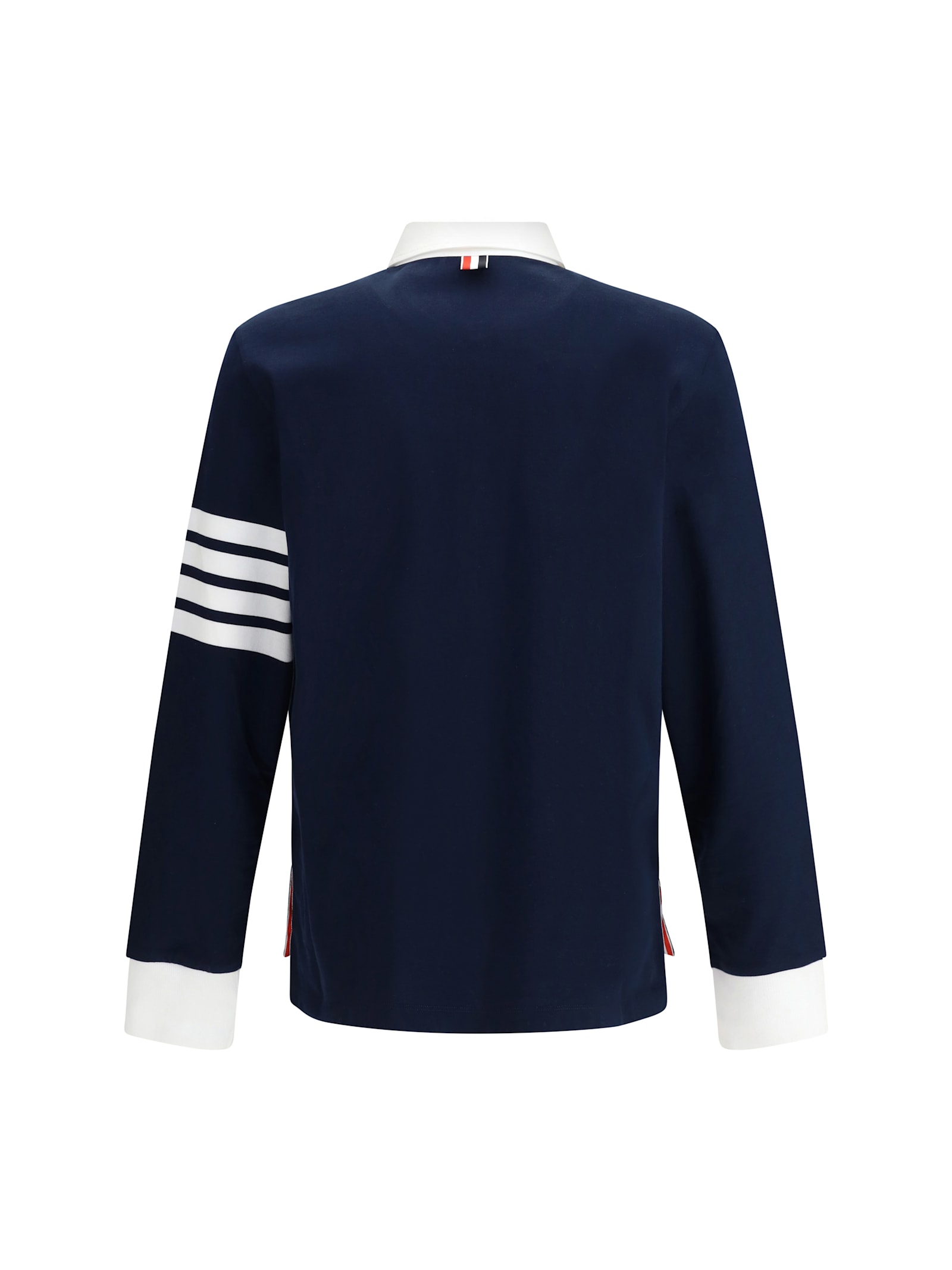 Thom Browne Cotton Polo Shirt With White Collar And Cuffs In Blue