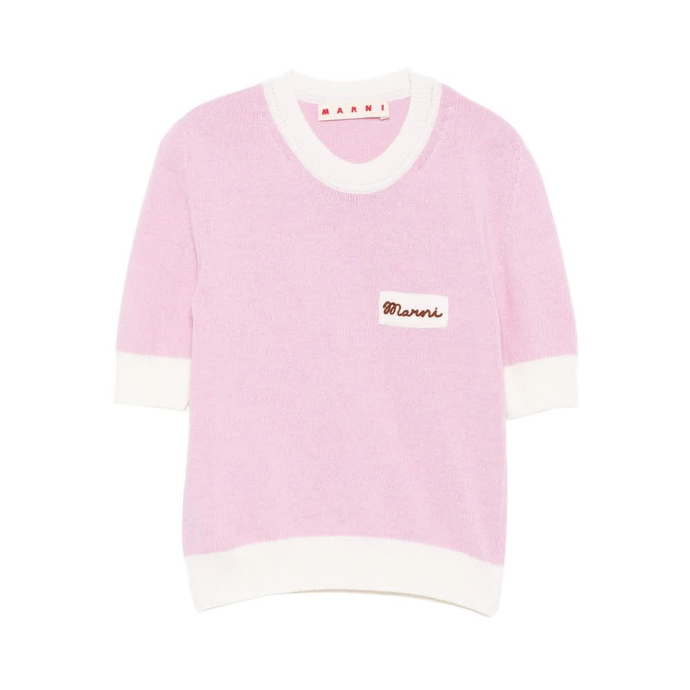 Marni Wool Blend Short Sleeve Crewneck Sweater In Pink