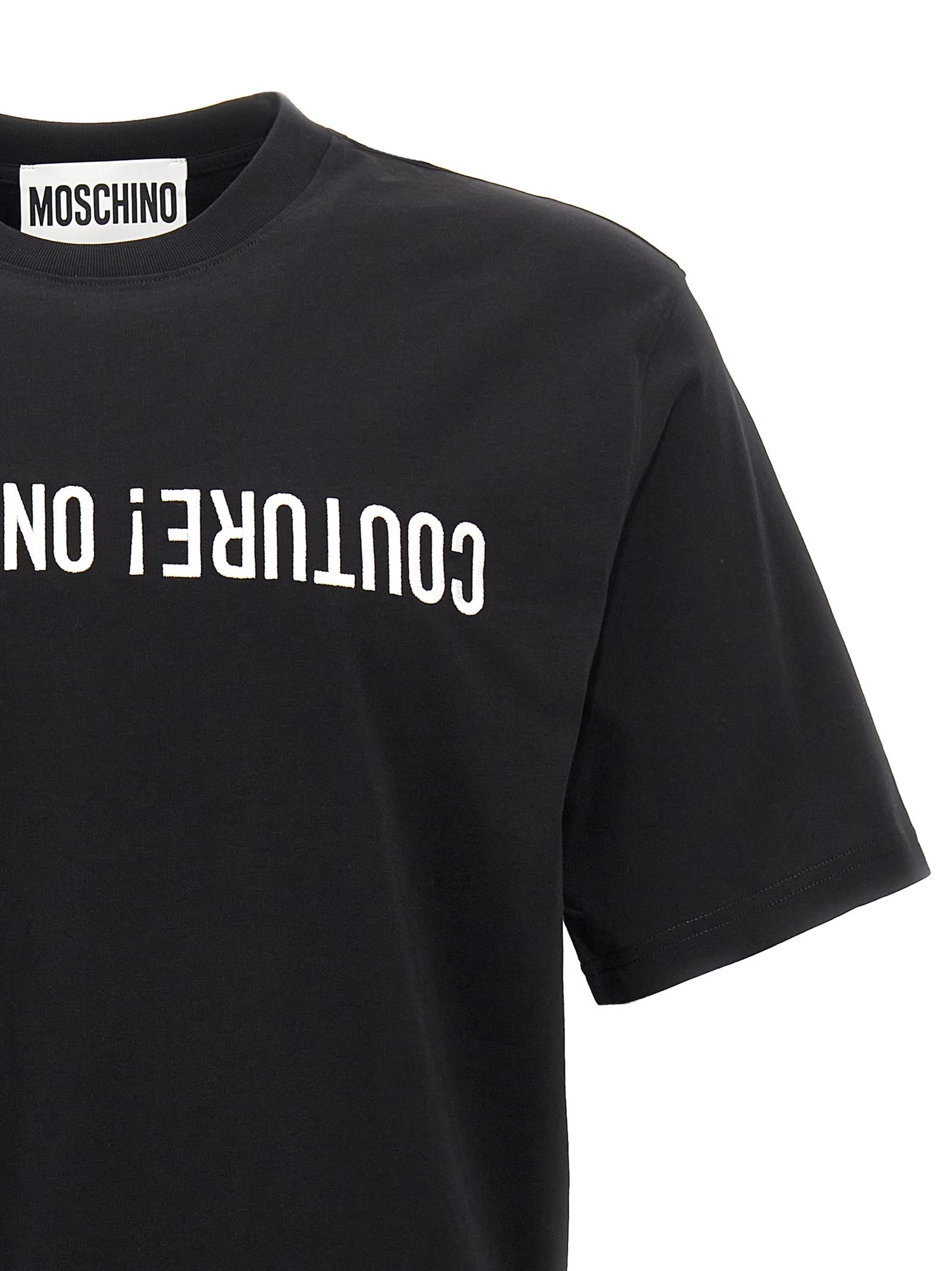 Shop Moschino Logo Embroidery T-shirt In White/black