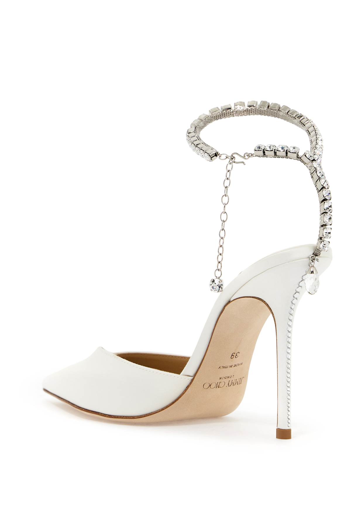 Shop Jimmy Choo Saeda 100 Satin Pumps In Ivory Crystal (white)