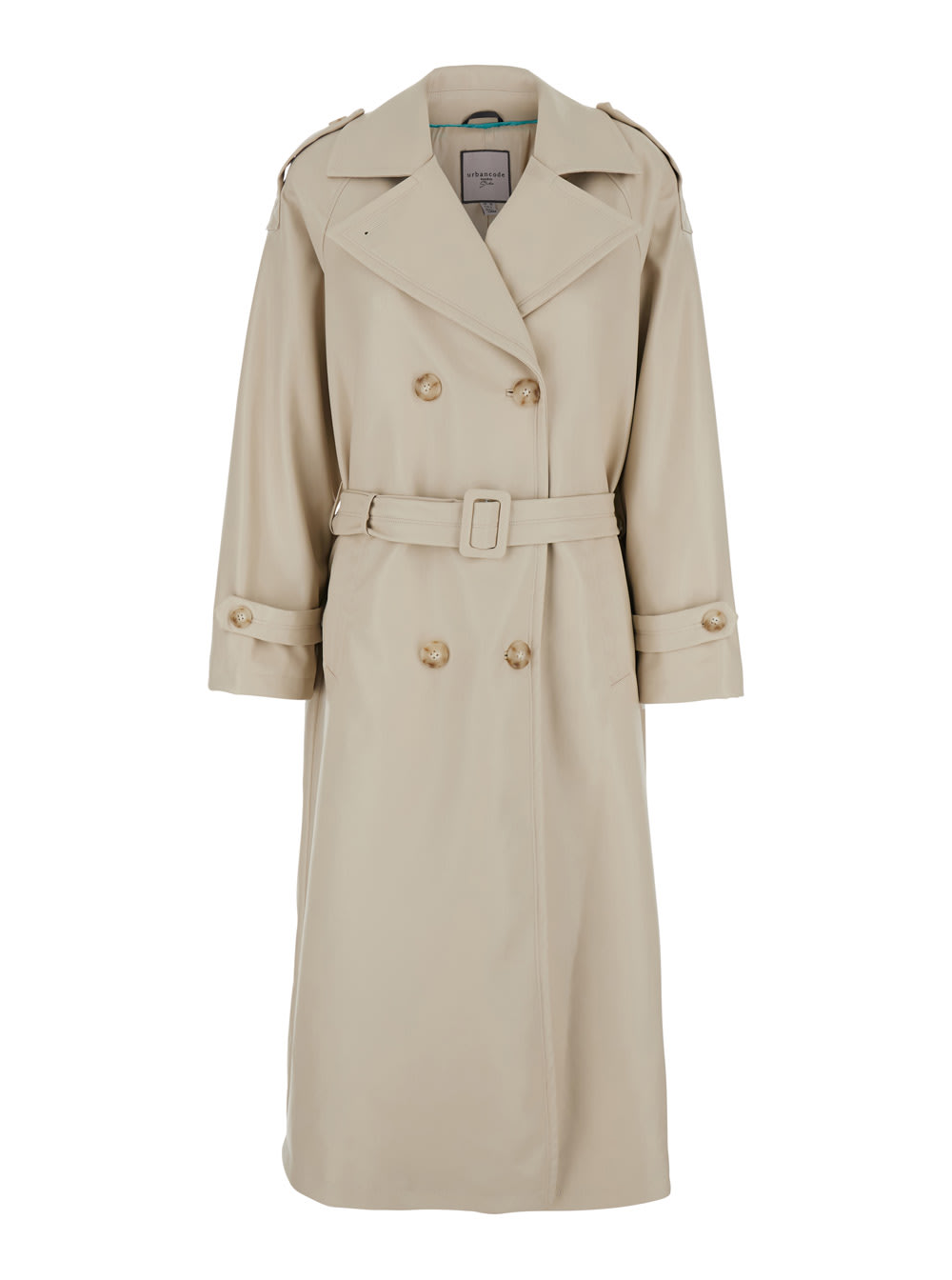 Grey Double-breasted Trench Coat With Wide Notched Revers In Tech Fabric Woman