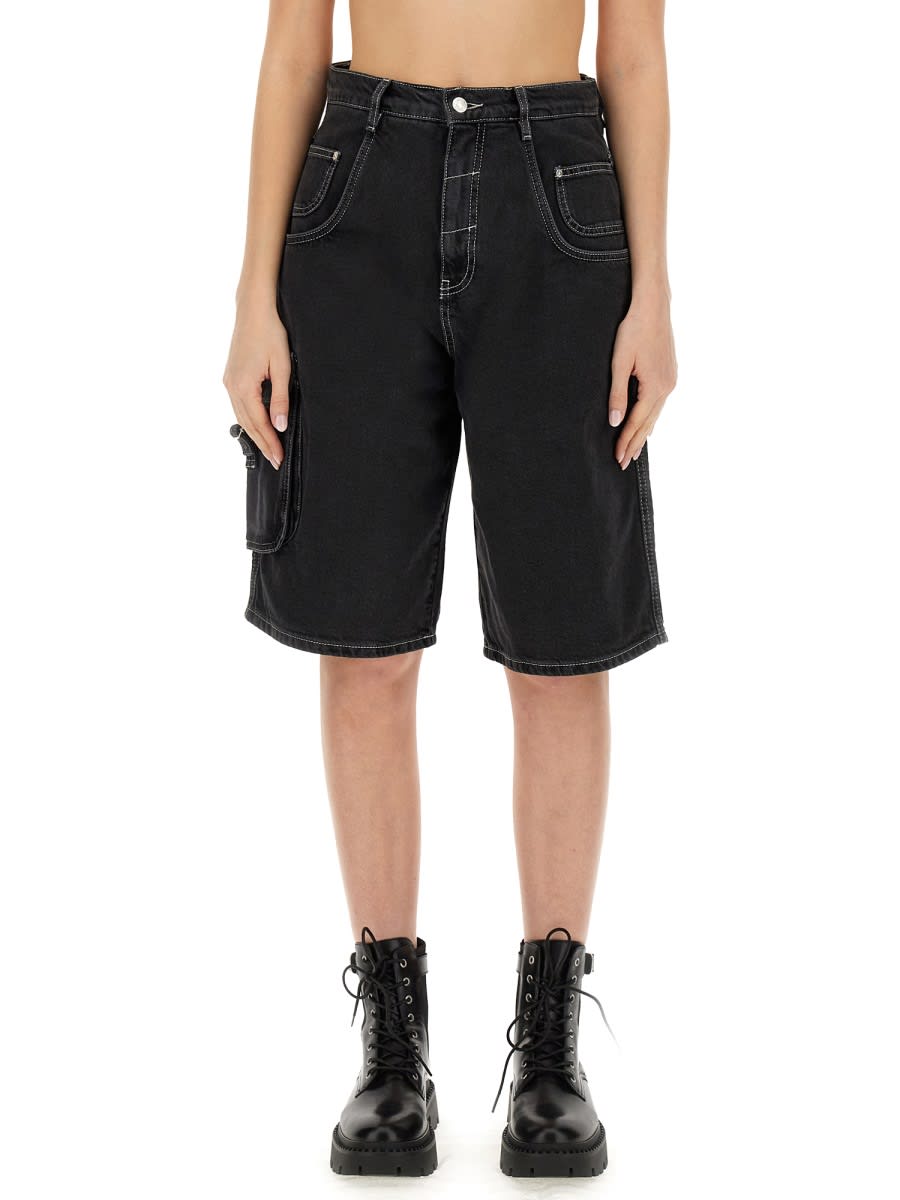 Shop M05ch1n0 Jeans Denim Cargo Shorts In Black