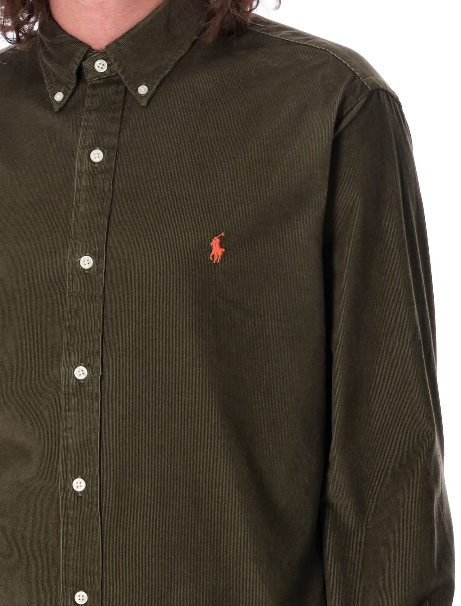 Polo Ralph Lauren Olive Green Cotton Shirt With Signature Polo Pony Motif In Military Green