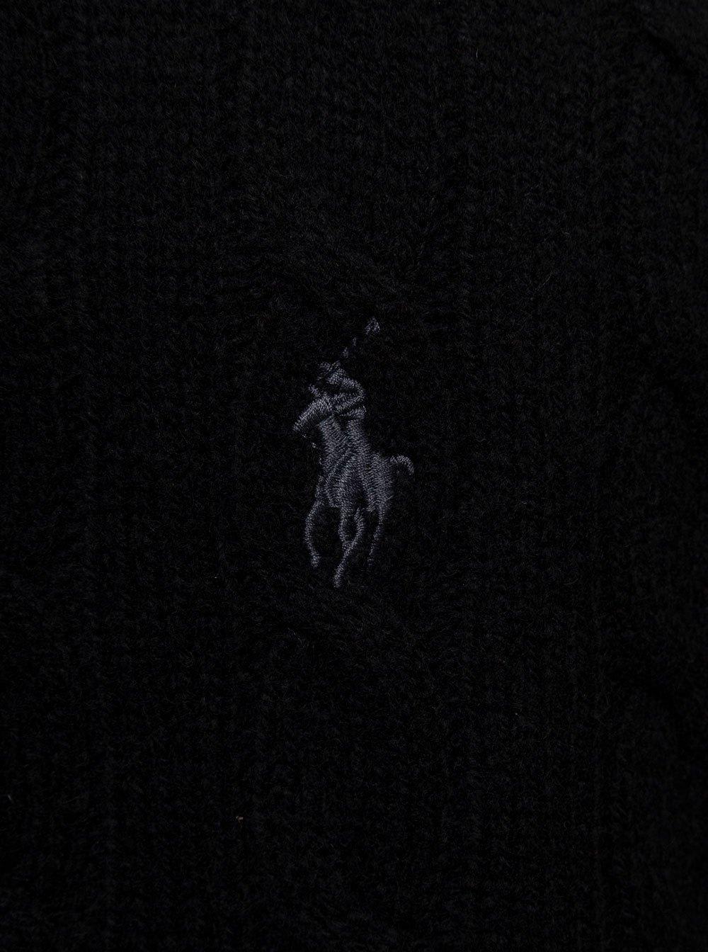 Polo Ralph Lauren Cable Knit Black Turtleneck Sweater With Embroidered Logo In Black