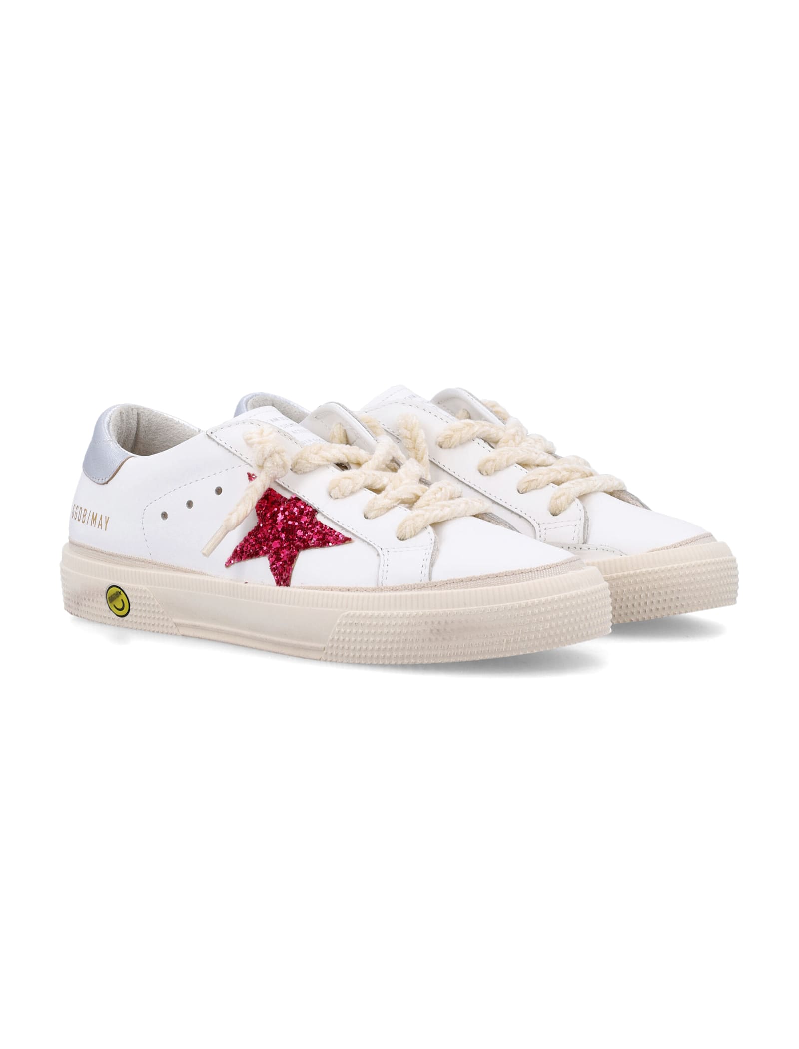 Golden Goose Kid - May Upper Glitter In White/fuchsia