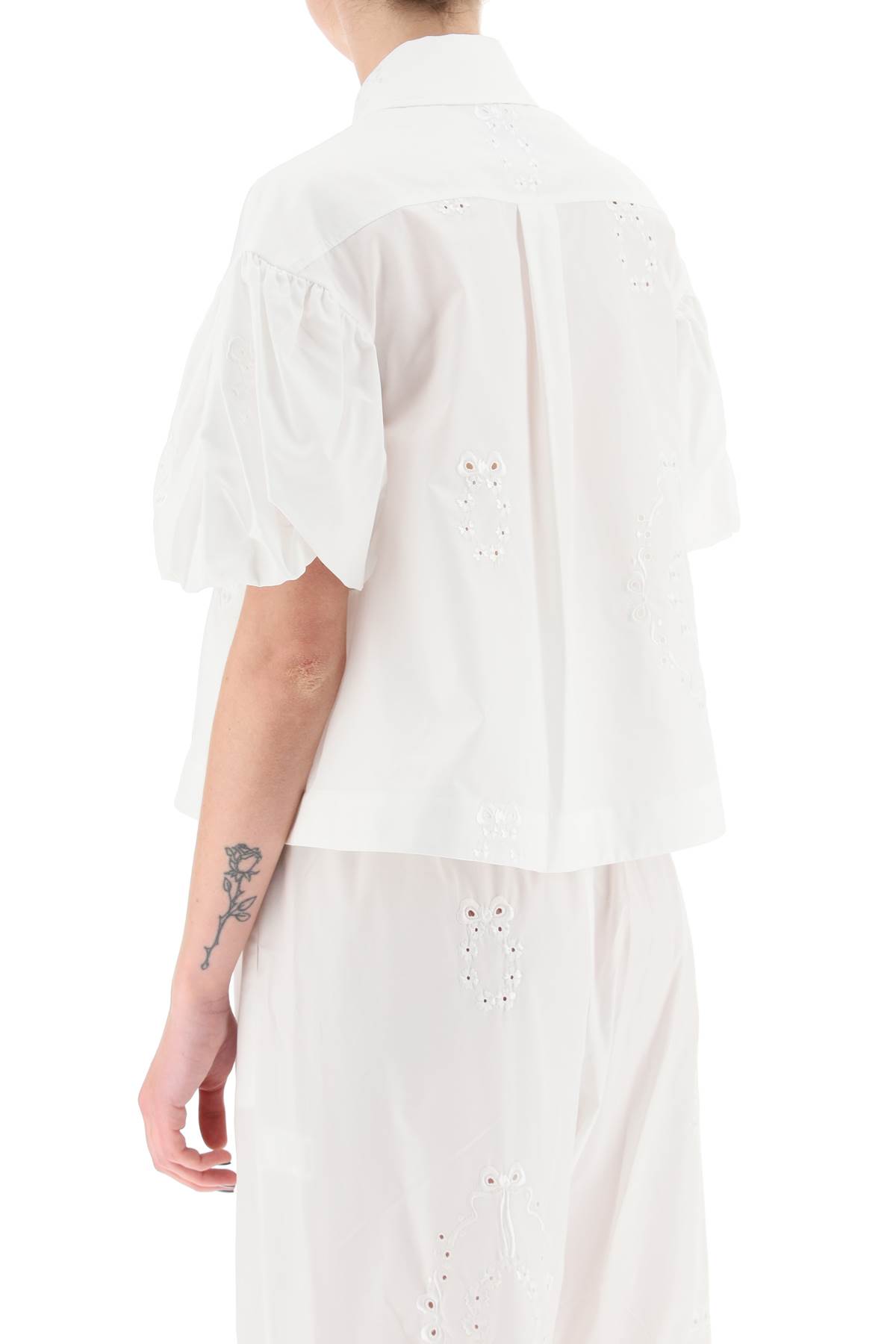 Shop Simone Rocha Embroidered Cropped Shirt In White White (white)