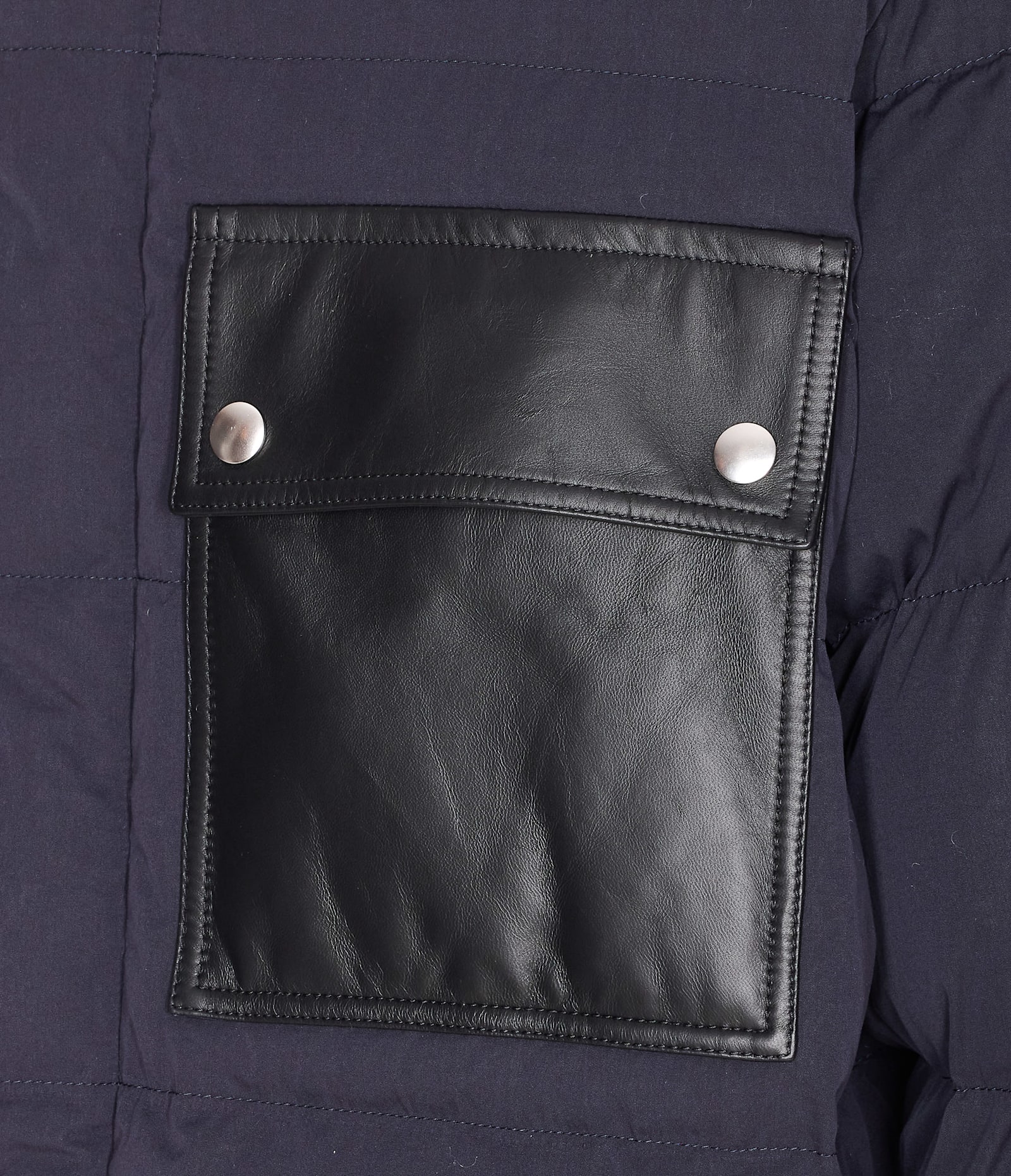 Bottega Veneta Men Down Jacket With Intrecciato Leather Patches On Elbow In Blue