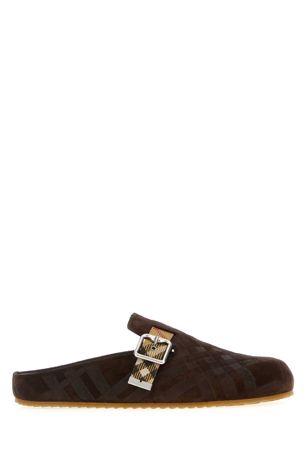 Burberry Strap Patterned Round Toe Rubber Sole Slip-on