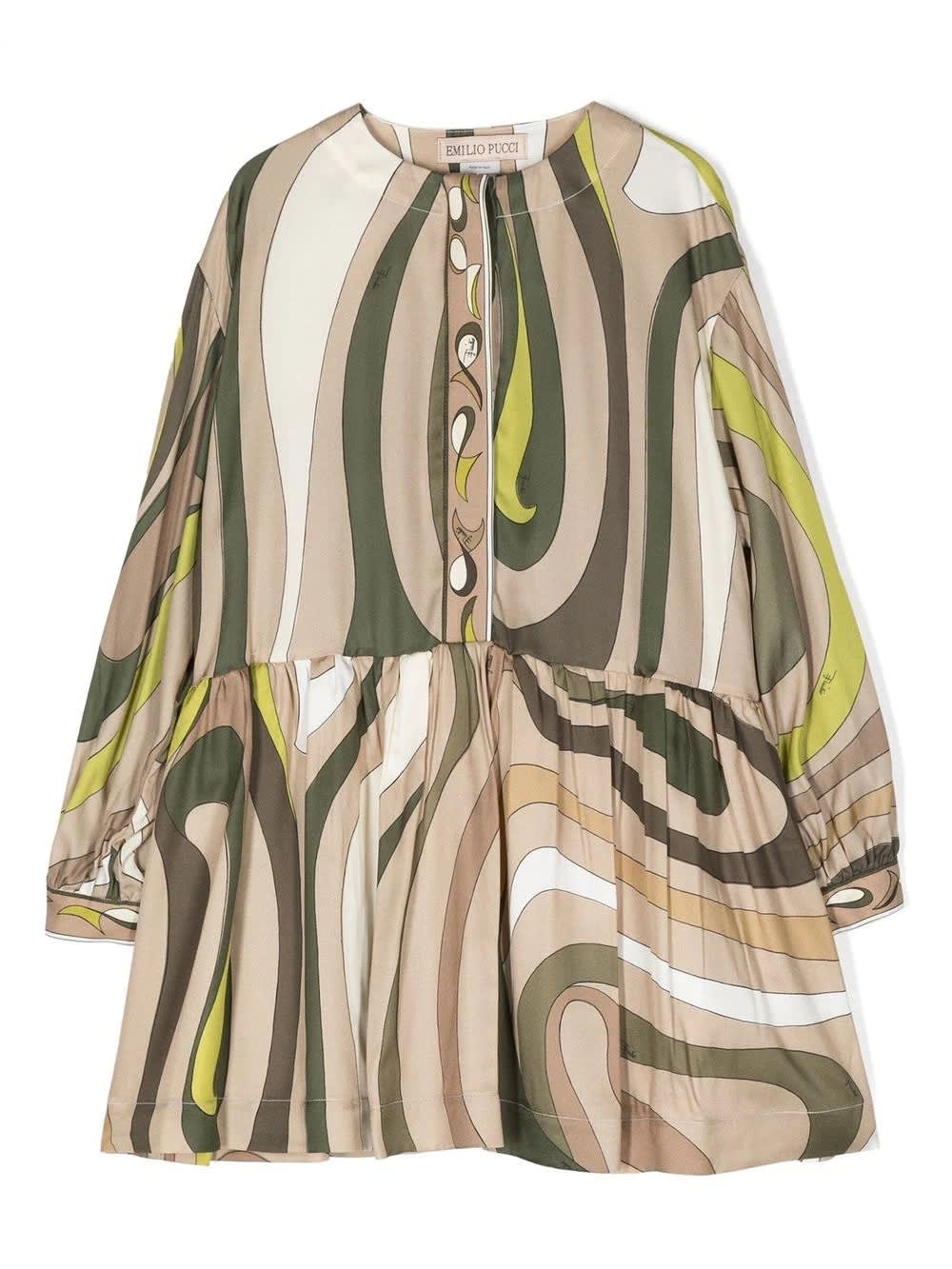 EMILIO PUCCI GREEN DRESS WITH MARBLE PRINT
