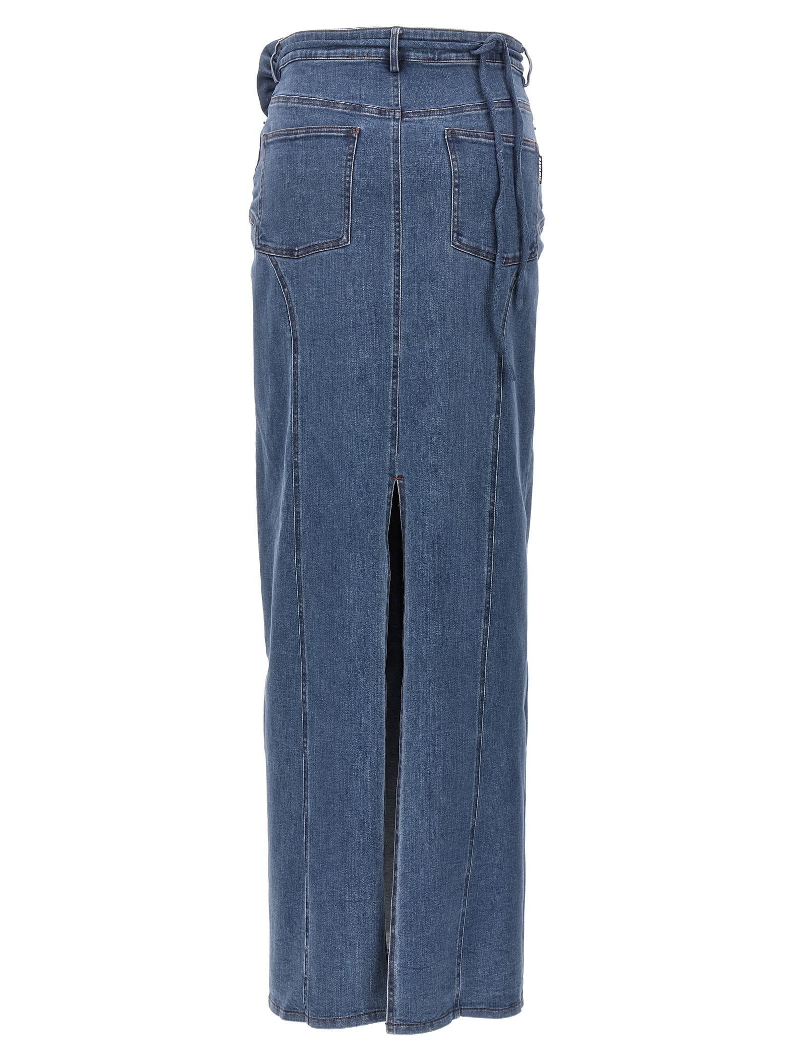 Shop Rotate Birger Christensen Long Skirt With Flowered Belt Denim In Blue