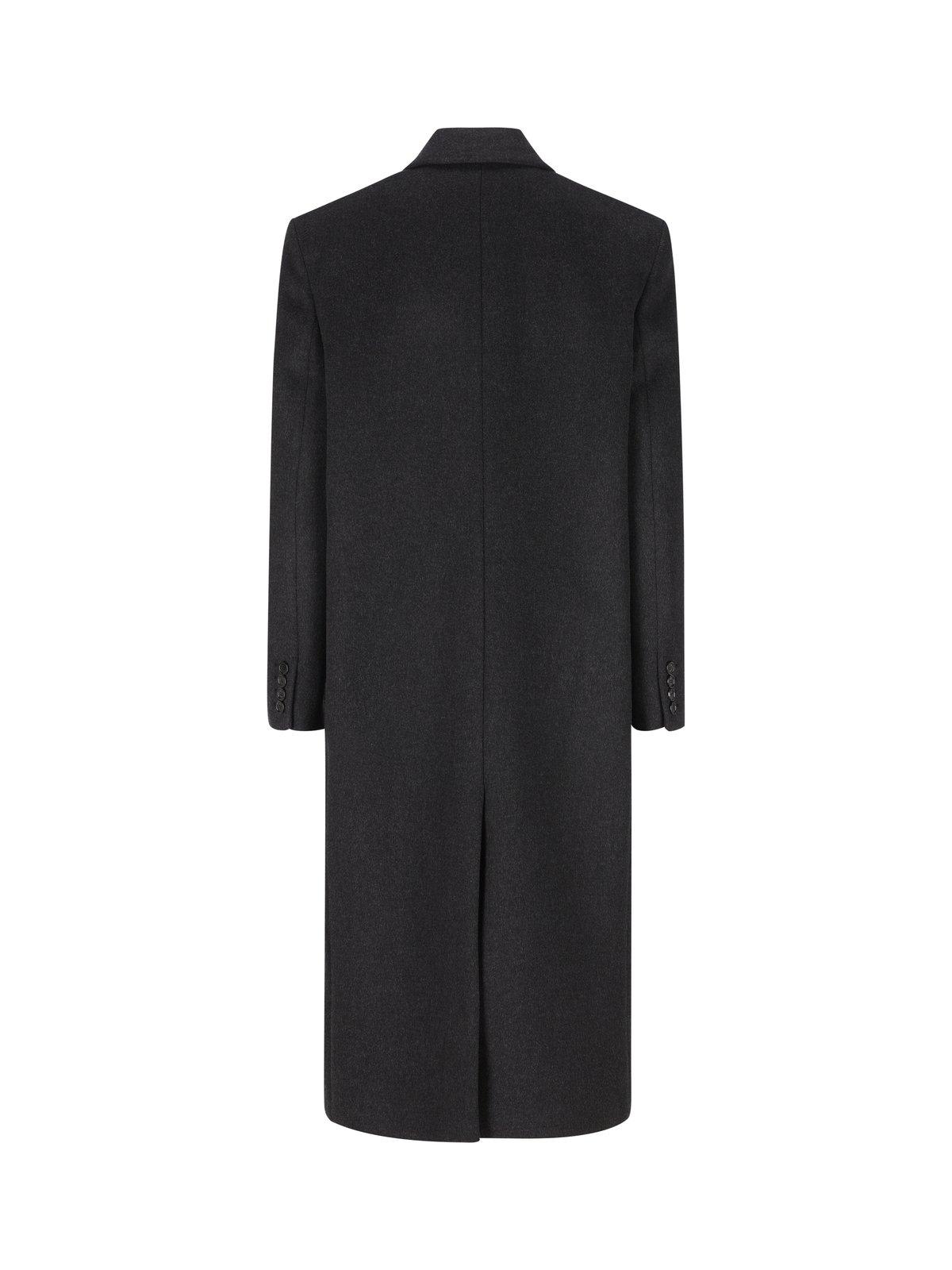 Shop Saint Laurent Double-breasted Long-sleeved Coat In Grey