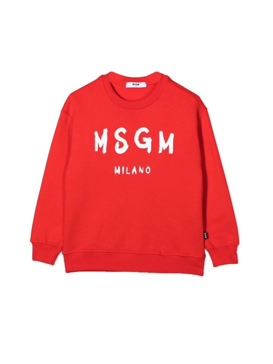 Shop Msgm Sweatshirt Over Crew Neck And Logo In Red
