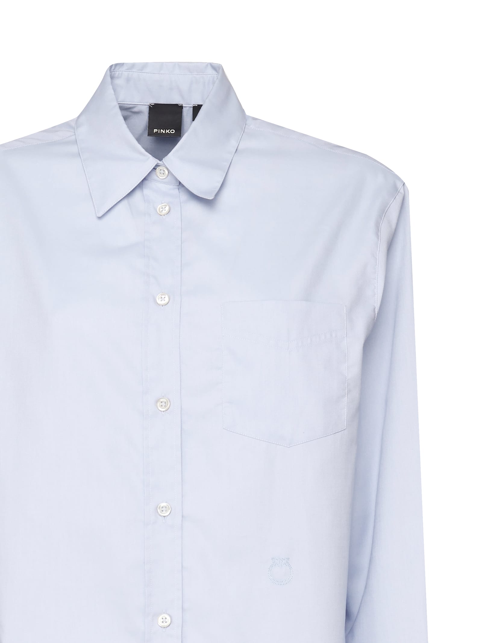 Shop Pinko Love Birds Embroidered Oxford Shirt In Blue