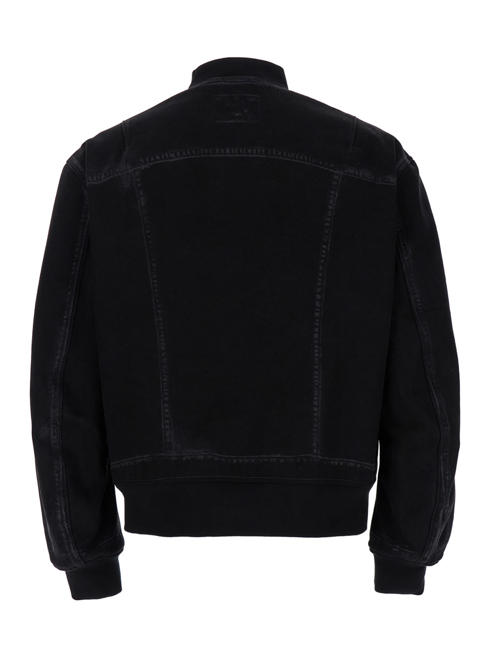 Shop Alexander Mcqueen Black Bomber Jacket With Ghostwash Print In Cotton Denim Man