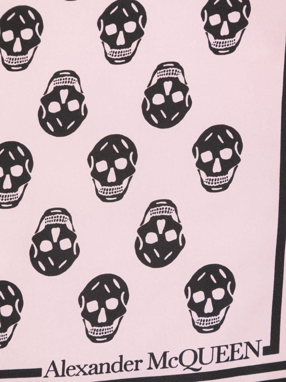 Shop Alexander Mcqueen Pink Silk Scarf With All-over Skull
