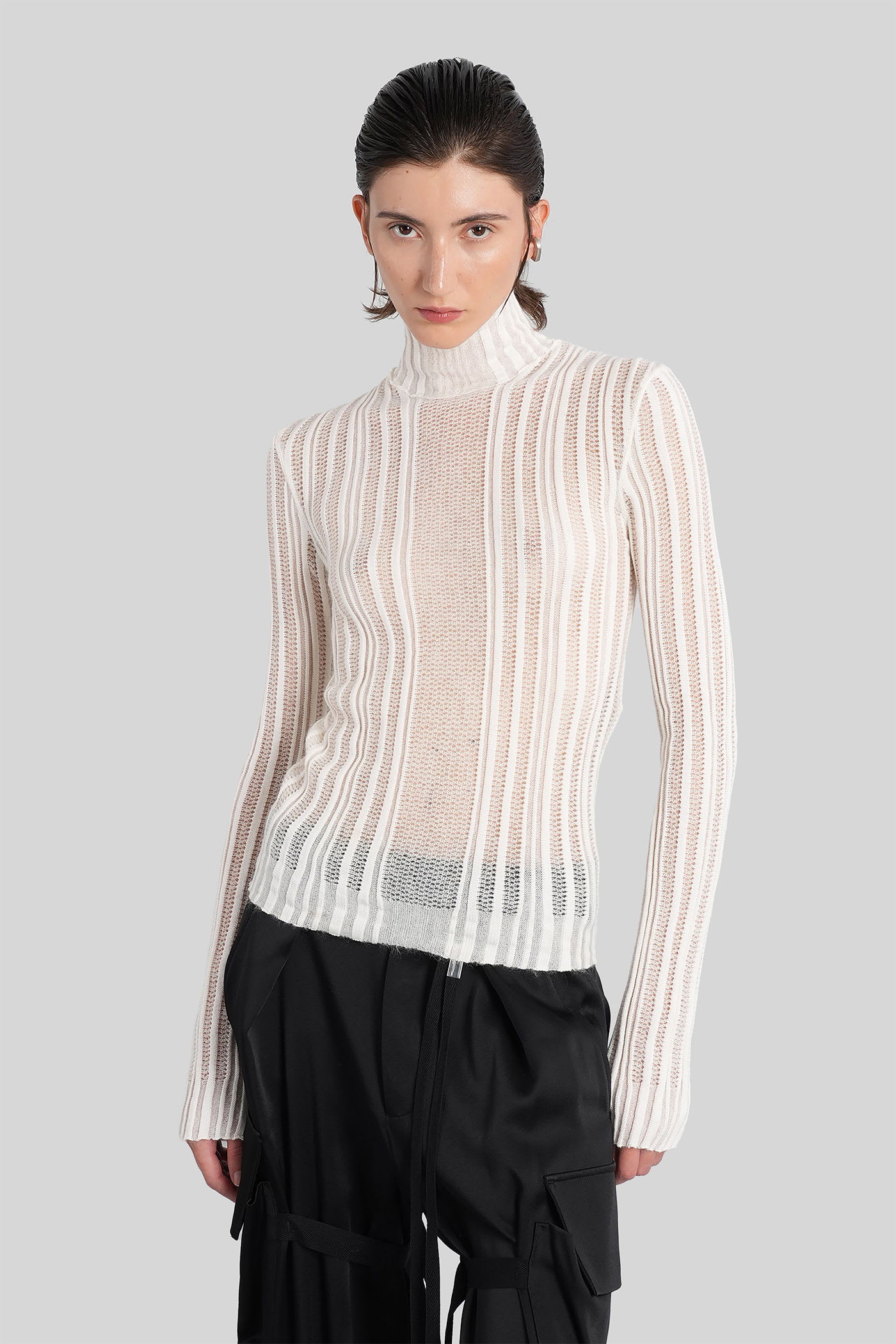 Ann Demeulemeester Aamu Knitwear In Beige Cotton In White