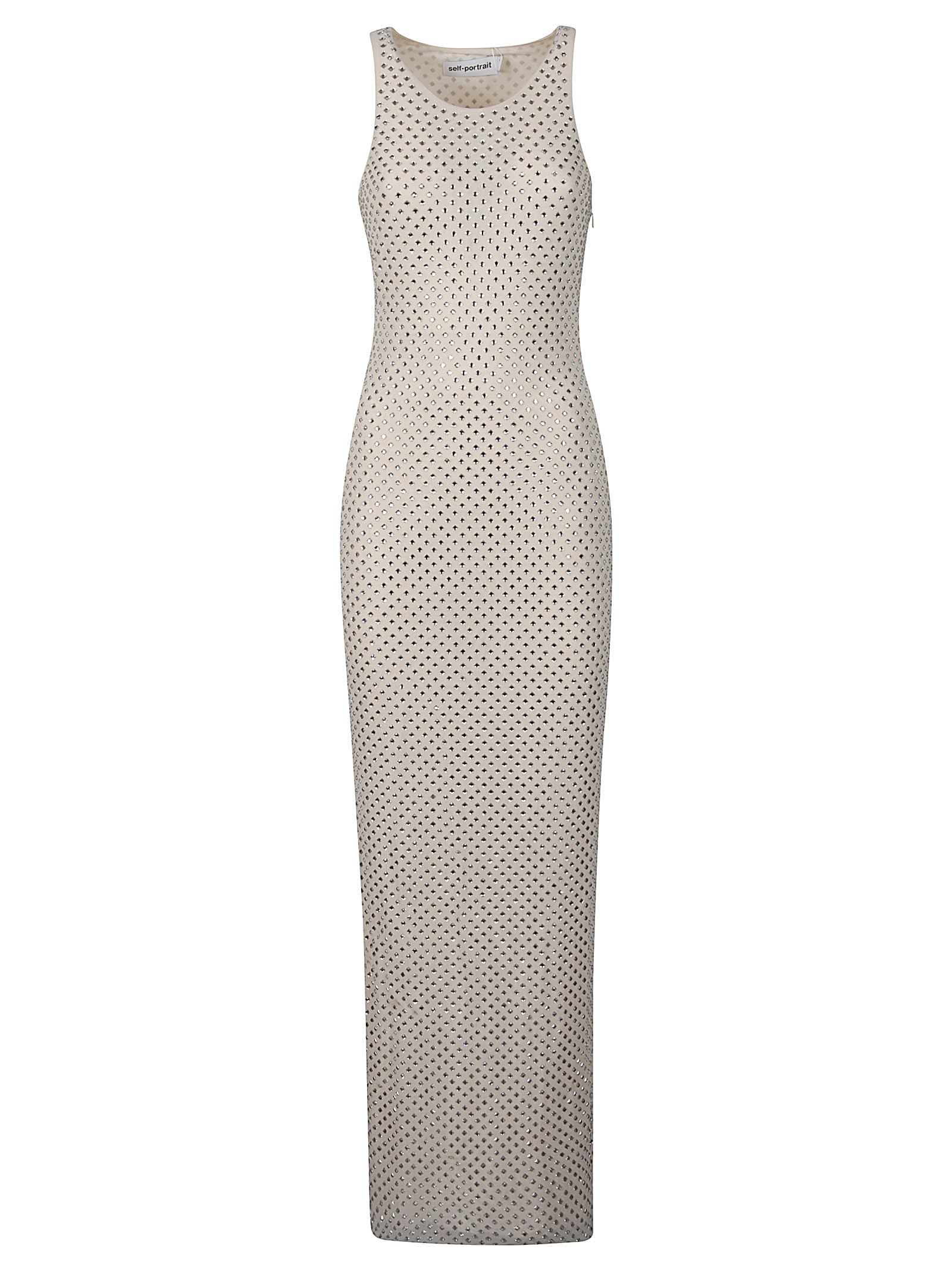 Shop Self-portrait Mesh Rhinestone Maxi Dress In Cream