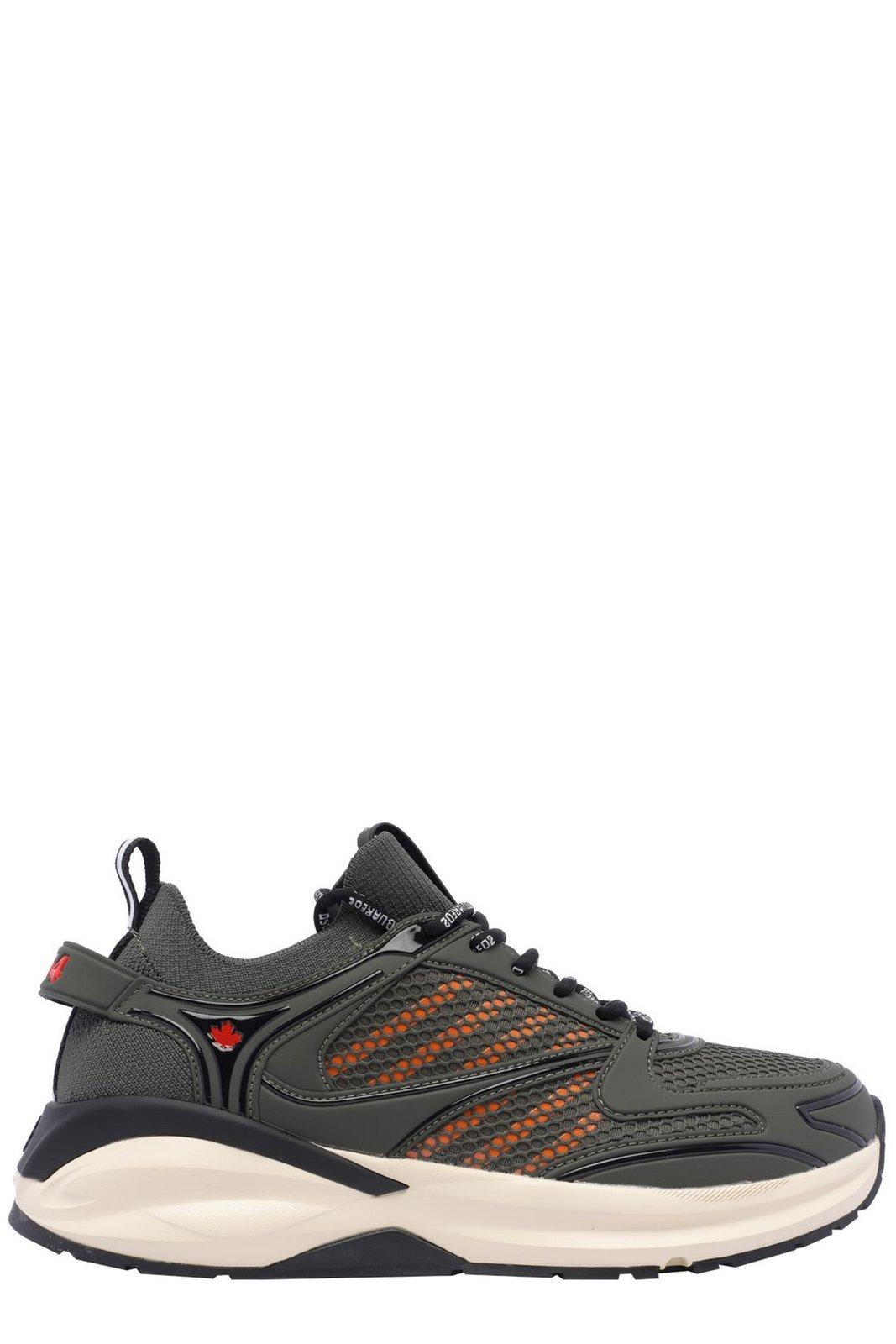 Shop Dsquared2 Dash Paneled Mesh Lace-up Sneakers In Green+ Orange