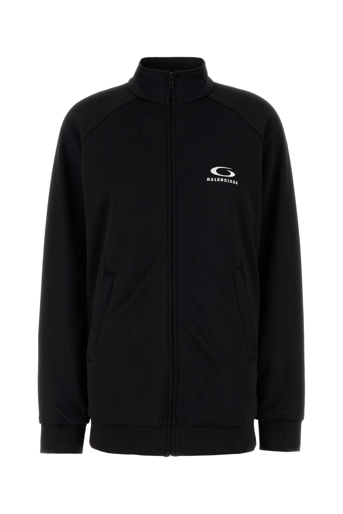 Balenciaga High Collar Ribbed Cuffs Side Pockets Dress In Black