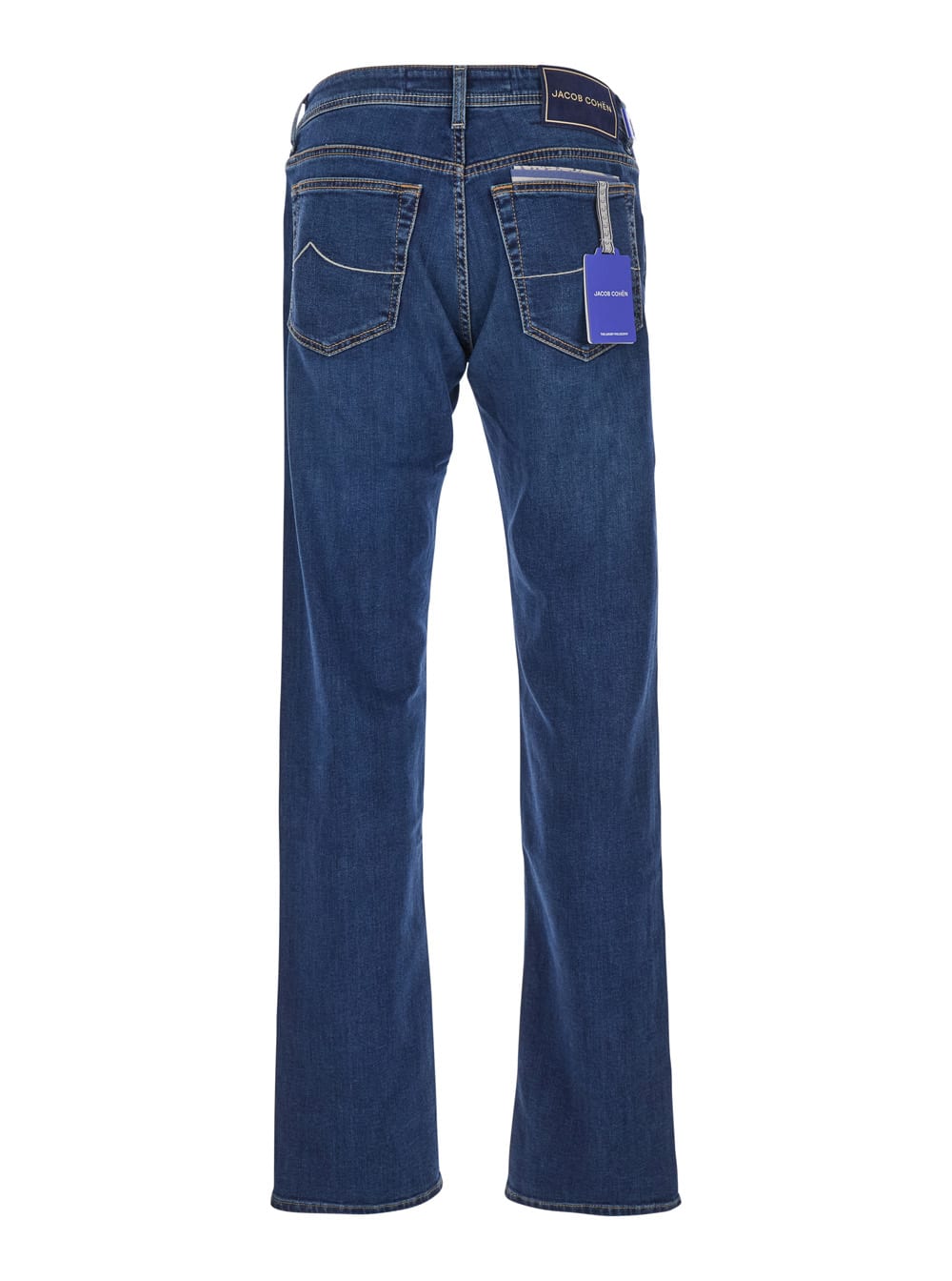 Shop Jacob Cohen Blue Jeans With Belt Loops And Logo Patch On The Rear In Denim Stretch Man