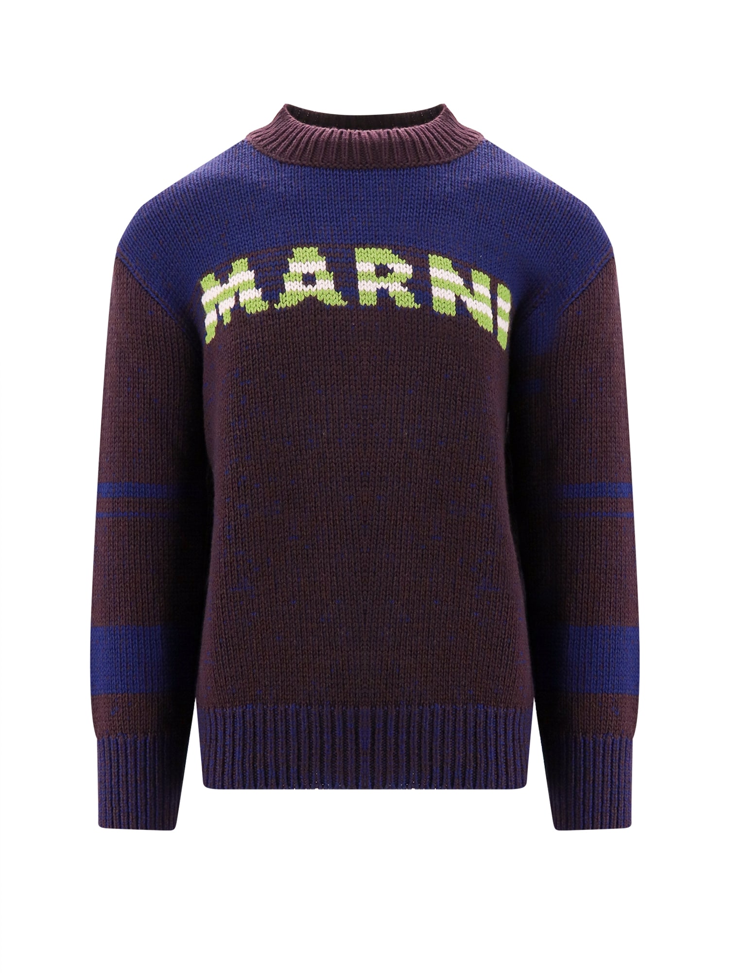 Marni Intarsia-knit-logo Virgin-wool Sweater In Multicolor