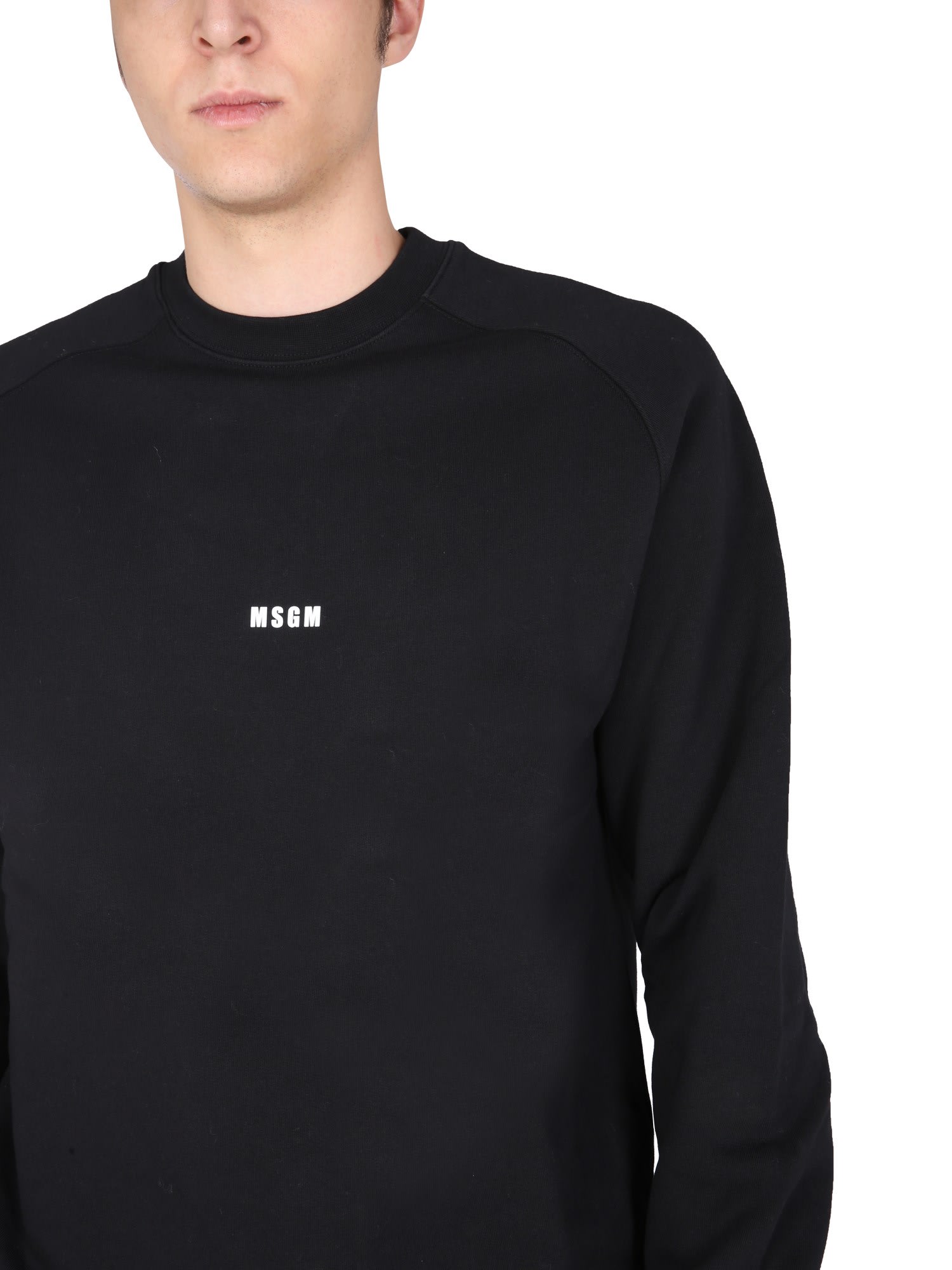 Shop Msgm Crewneck Sweatshirt With Logo In Nero