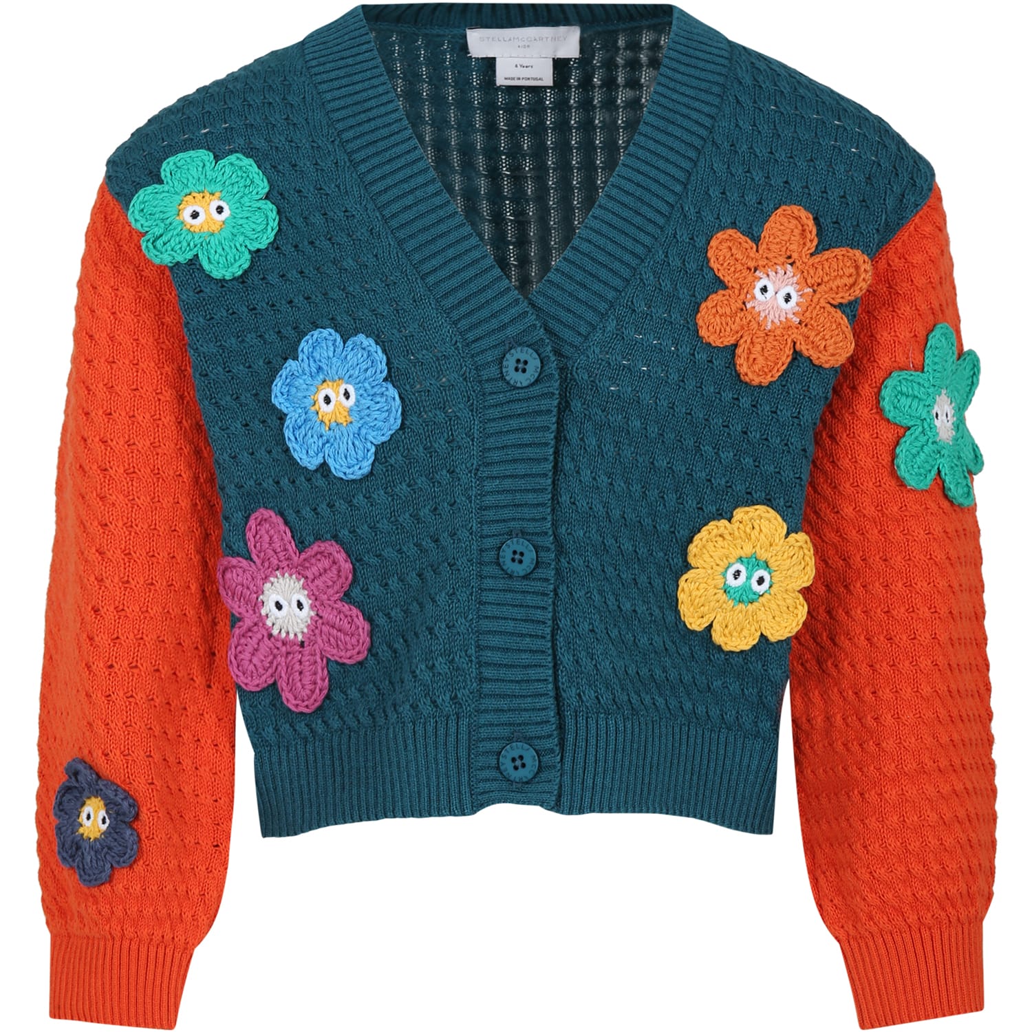 Stella Mccartney Kids' Green Cardigan For Girl With Flowers In Multicolor
