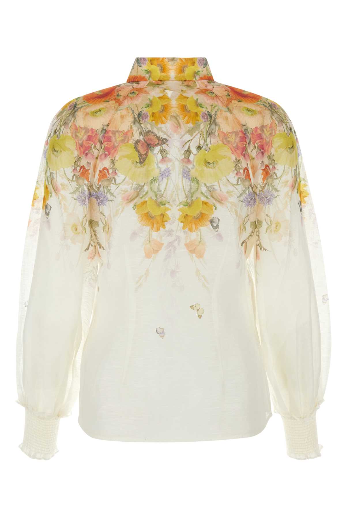 Shop Zimmermann Ivory Linen Blend Tranquillity Shirt In Redbutterflies